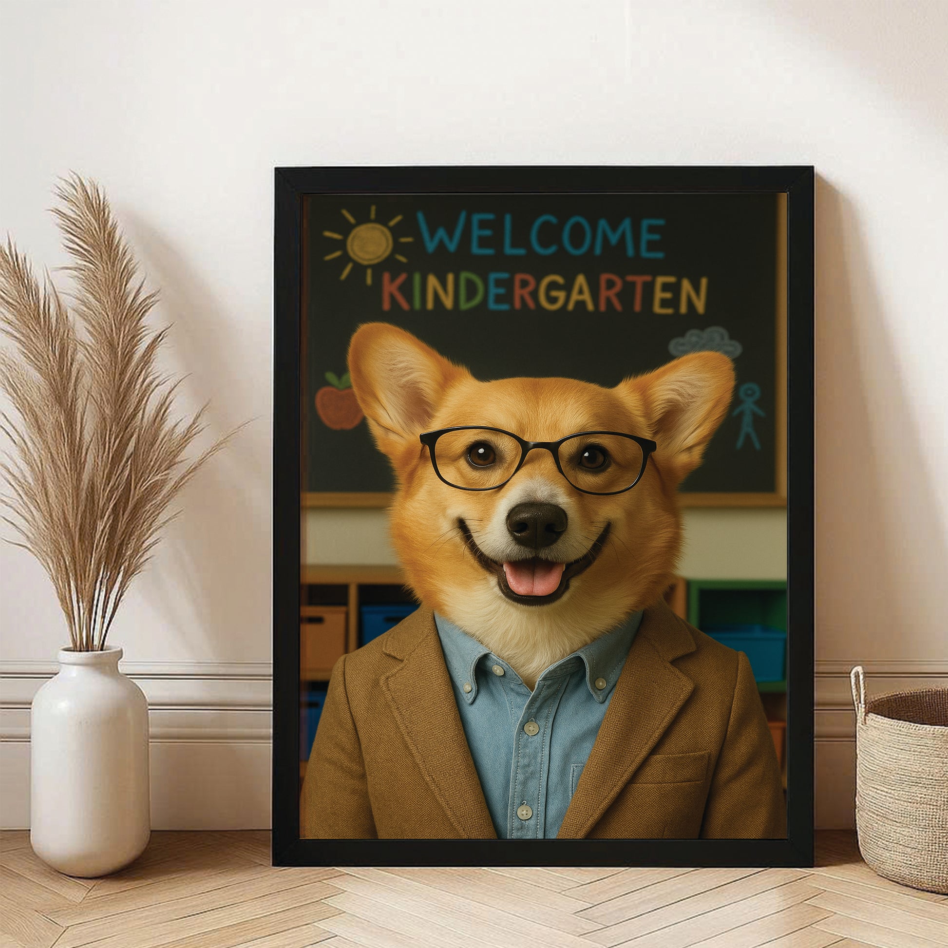 Custom Photo Kindergarten Teacher Canvas Framed Wall Art Gift For Dog Lovers