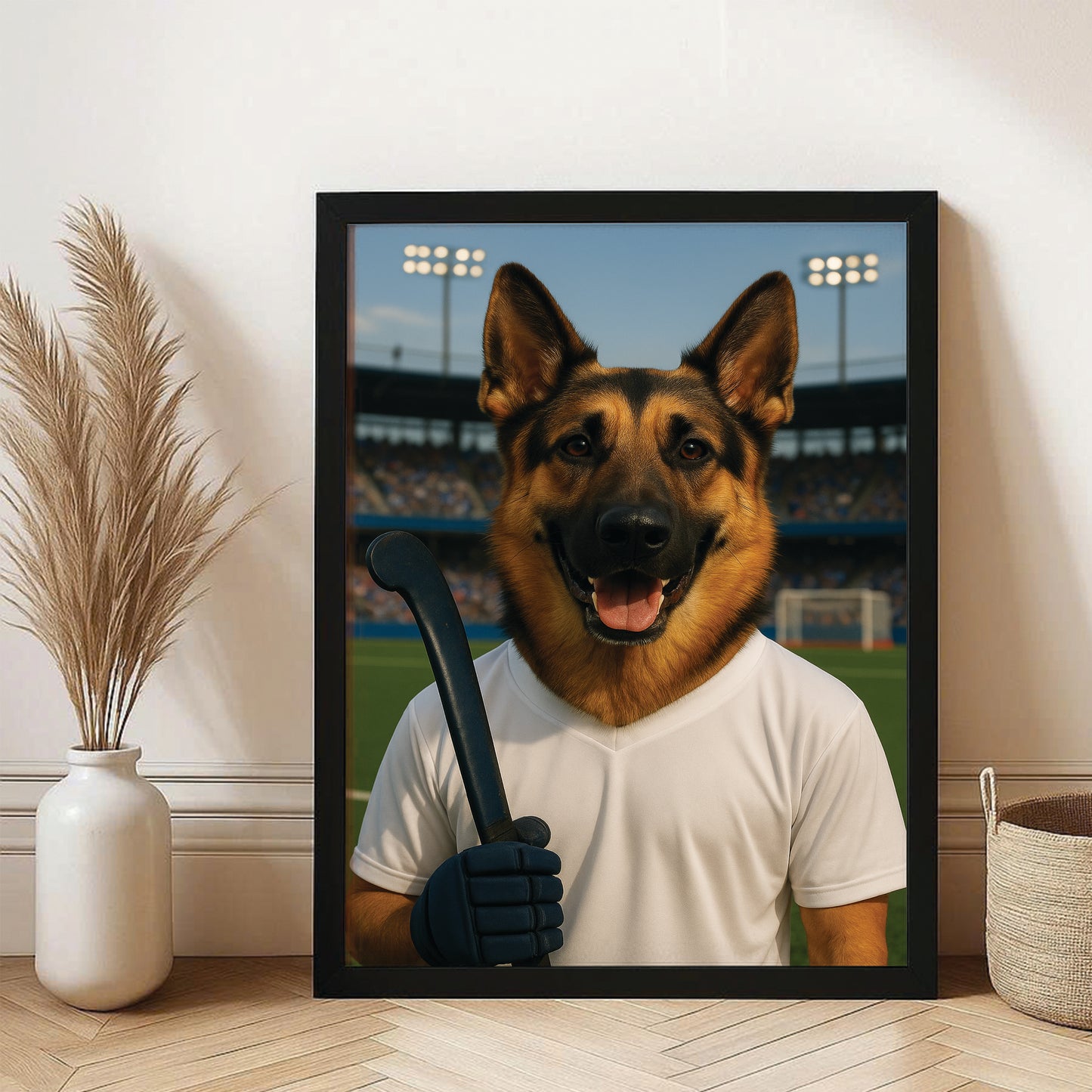 Custom Photo Field Hockey Dog Canvas Framed Wall Art Gift For Dog Lovers