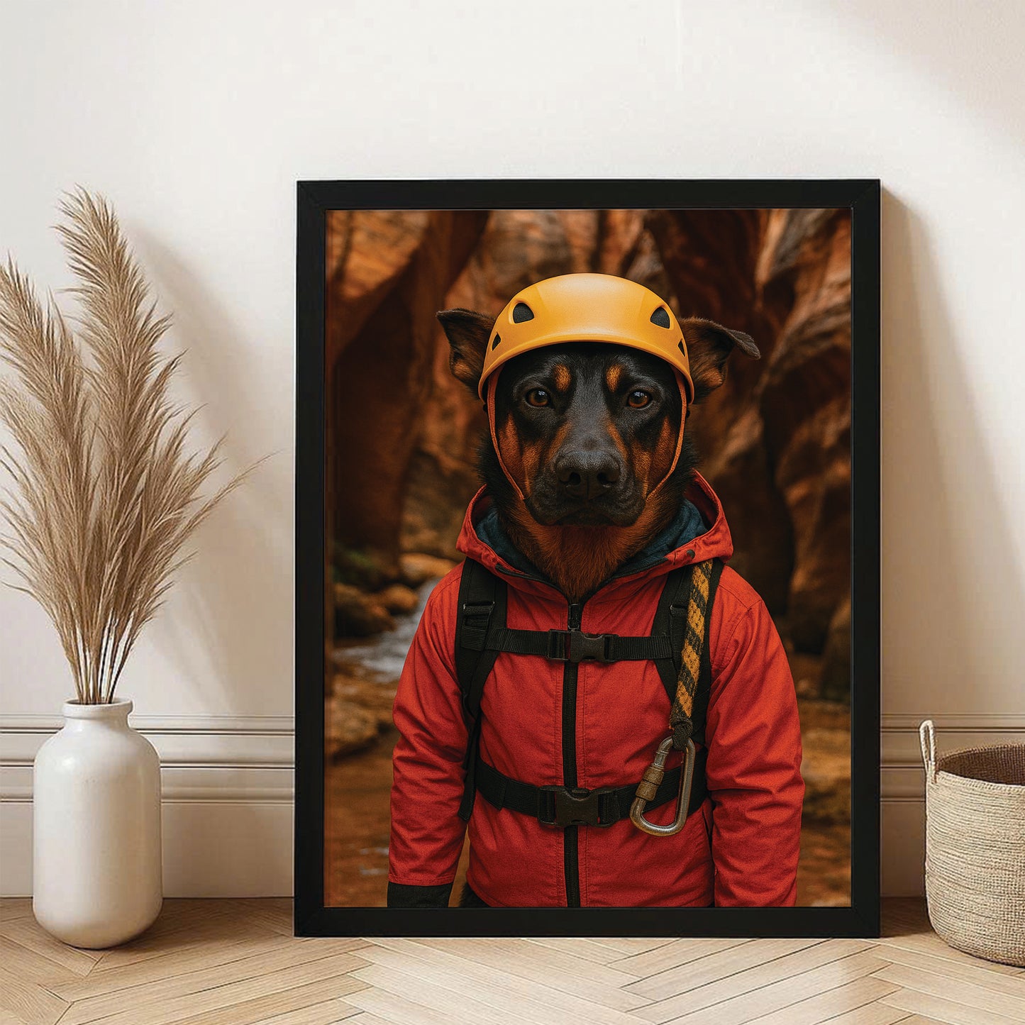 Custom Photo Canyoneering Slot Canyon Adventure Dog Canvas Framed Wall Art Gift For Dog Lovers