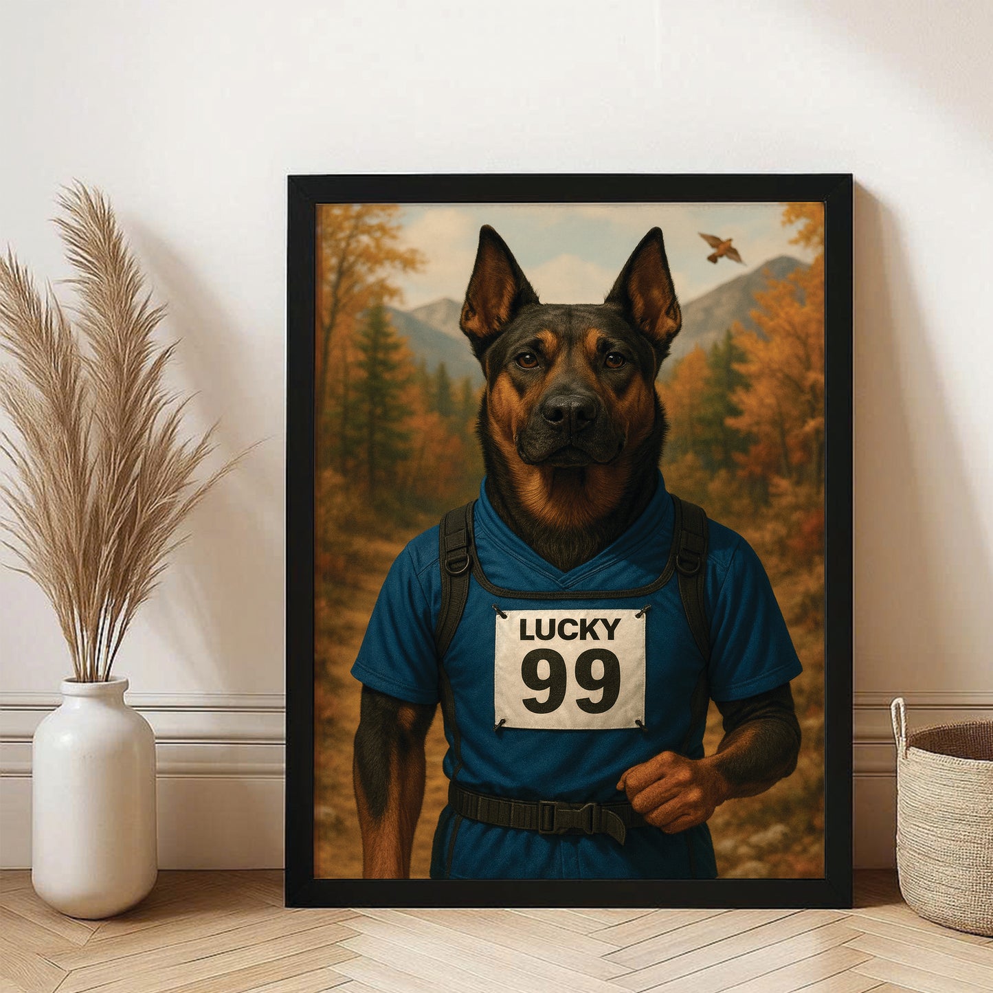 Custom Photo Trail Runner Dog Canvas Framed Wall Art Gift For Dog Lover