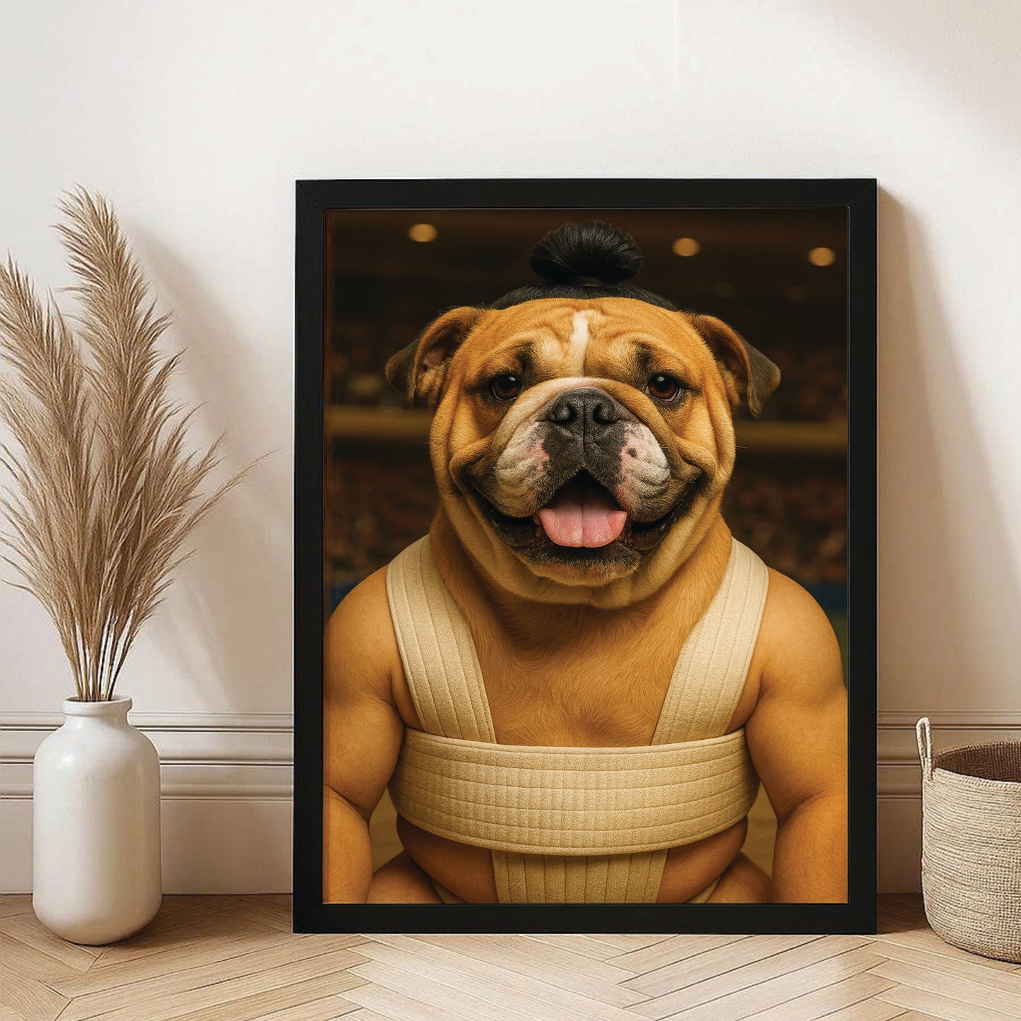Custom Photo Sumo Dog Canvas Framed Wall Art Gift For Dog Lovers