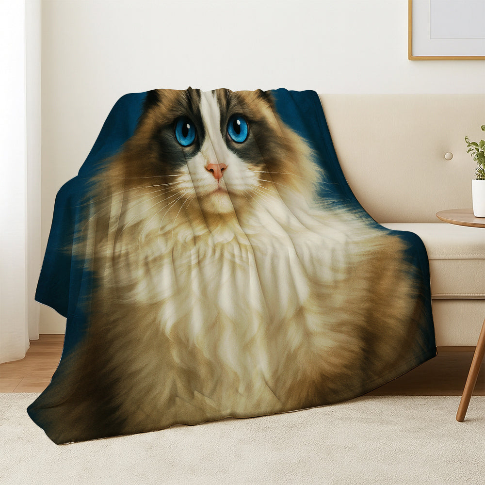 Custom Cat Deep Blue Blanket