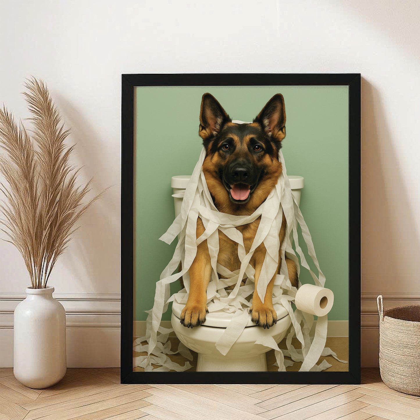 Custom Photo Dog Bathroom Style 26 Canvas Framed Wall Art Gift For Dog Lovers