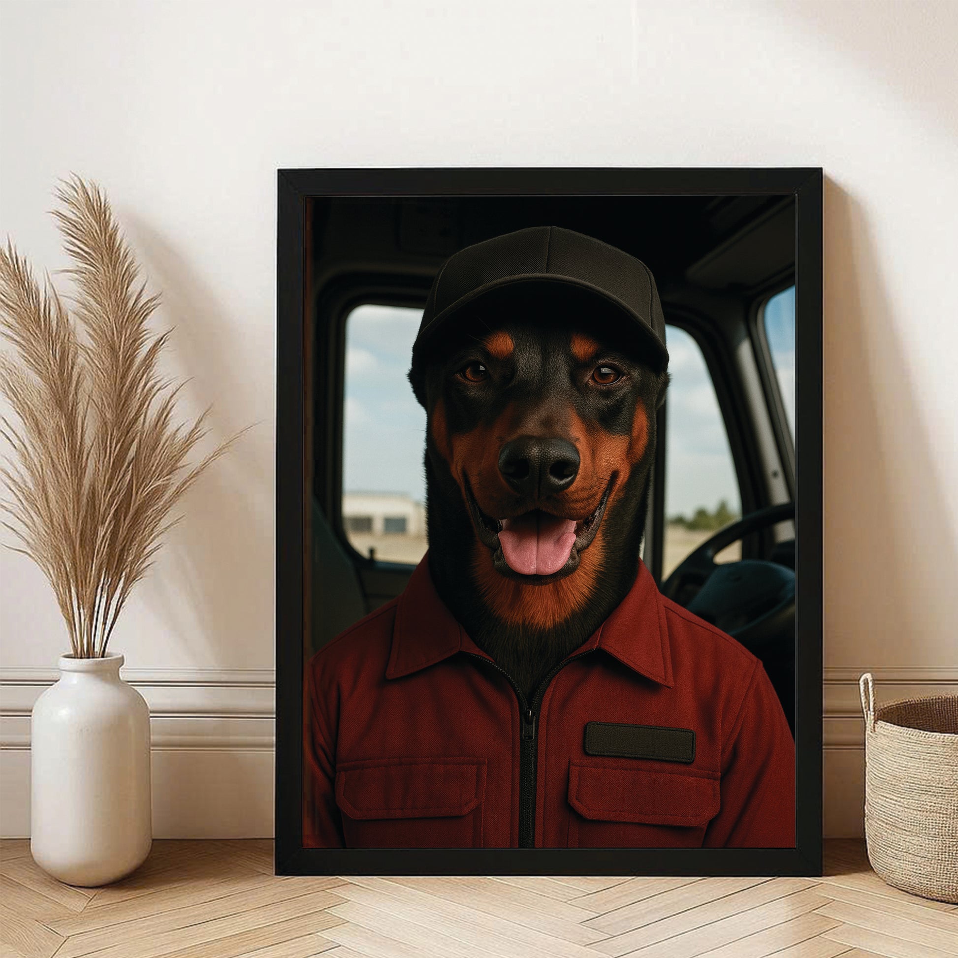 Custom Photo Trucker Driver Dog Canvas Framed Wall Art Gift For Dog Lovers