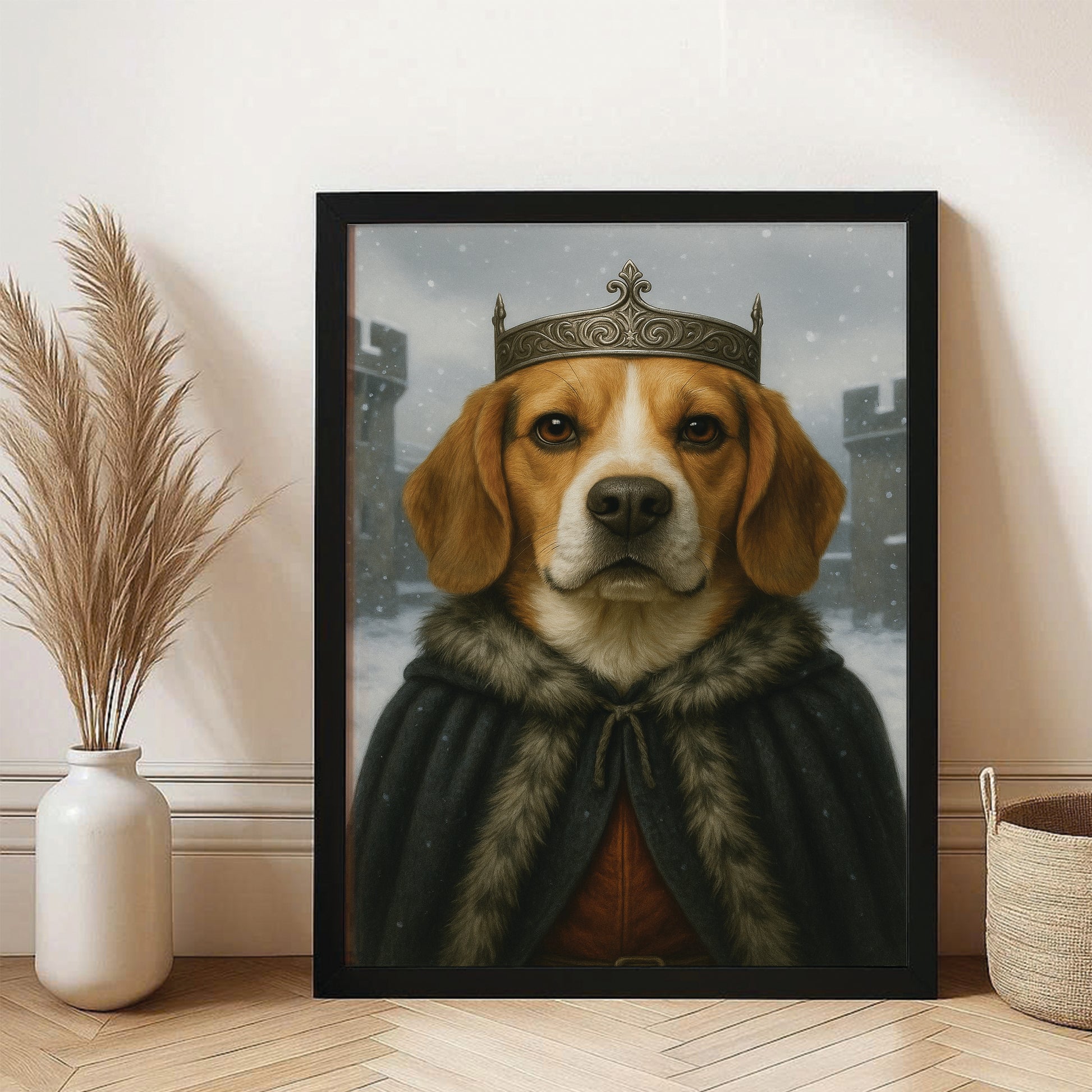 Custom Photo Winter King Royal Dog Canvas Framed Wall Art Gift For Dog Lovers