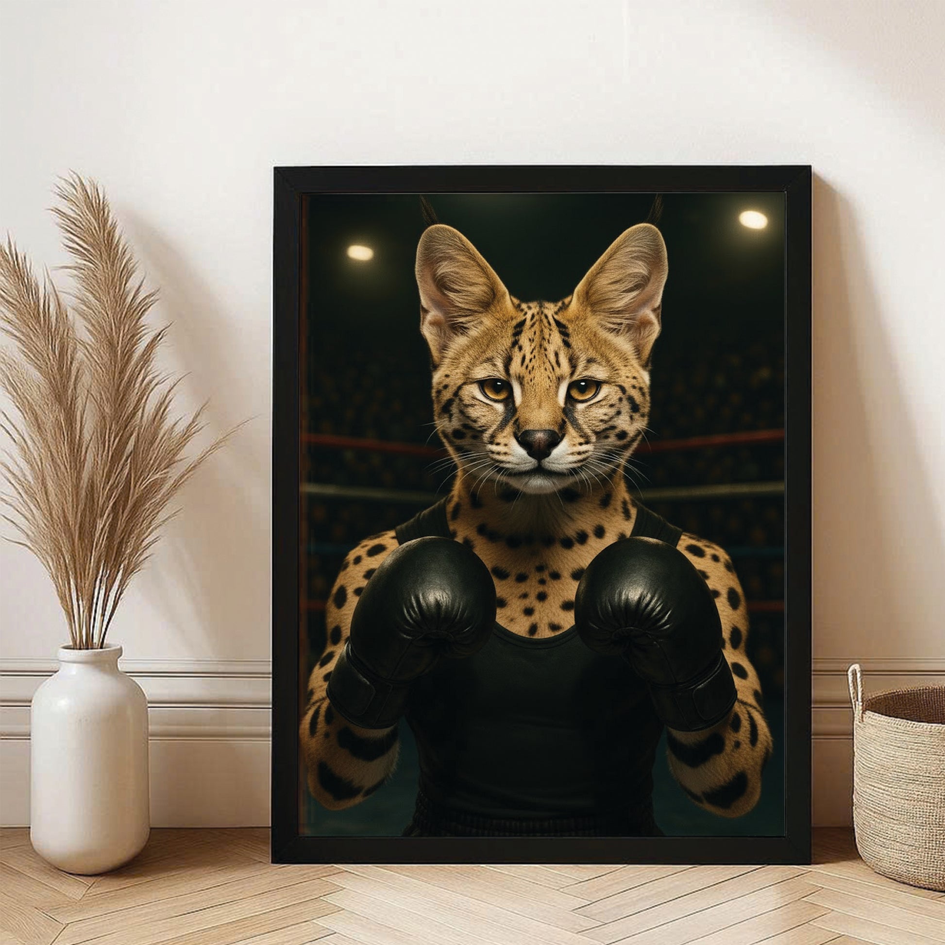 Custom Photo Boxing Cat Canvas Framed Wall Art Gift For Cat Lovers