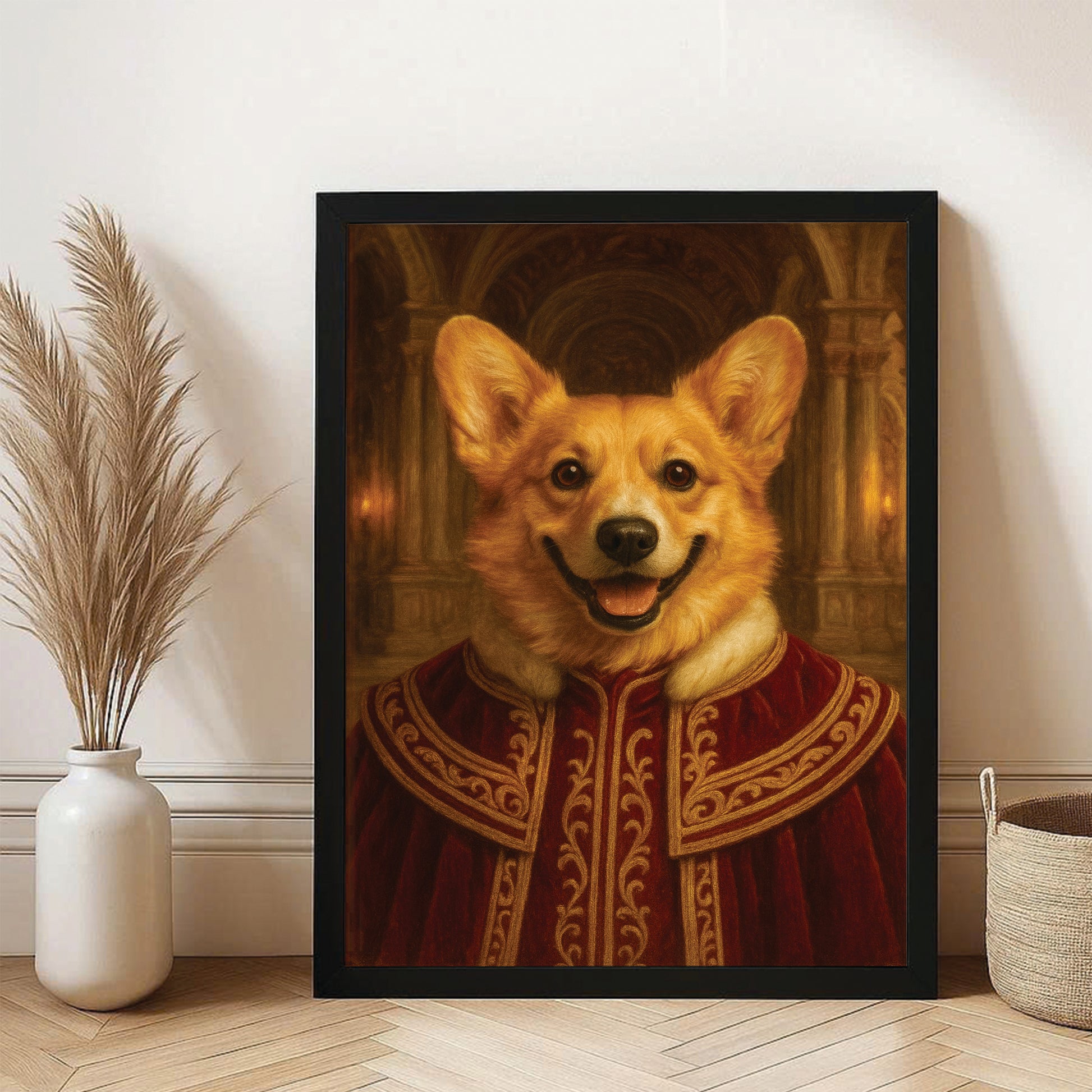 Custom Photo King Royal Dog Style 01 Canvas Framed Wall Art Gift For Dog Lovers