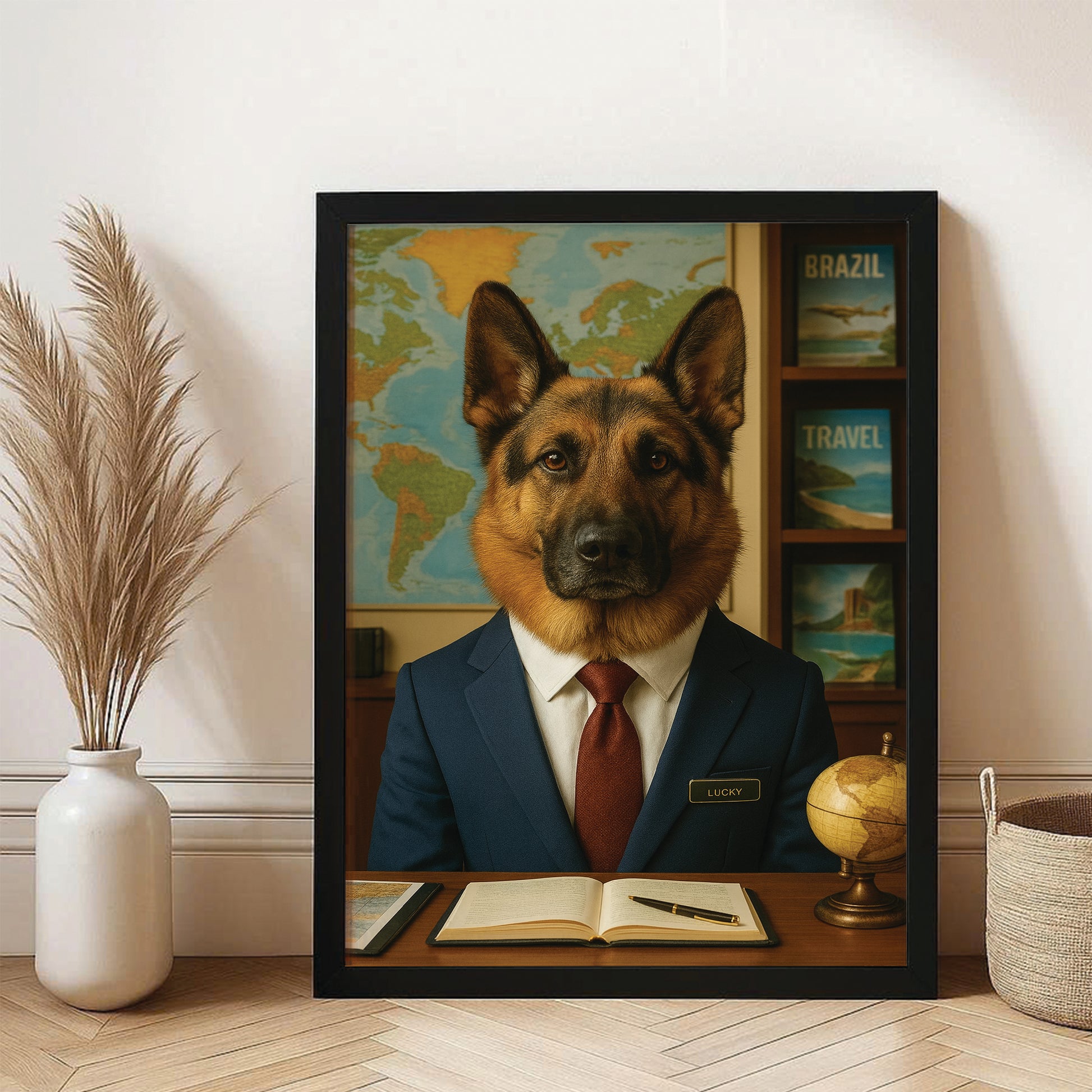 Custom Photo Travel Agent Dog Canvas Framed Wall Art Gift For Dog Lovers