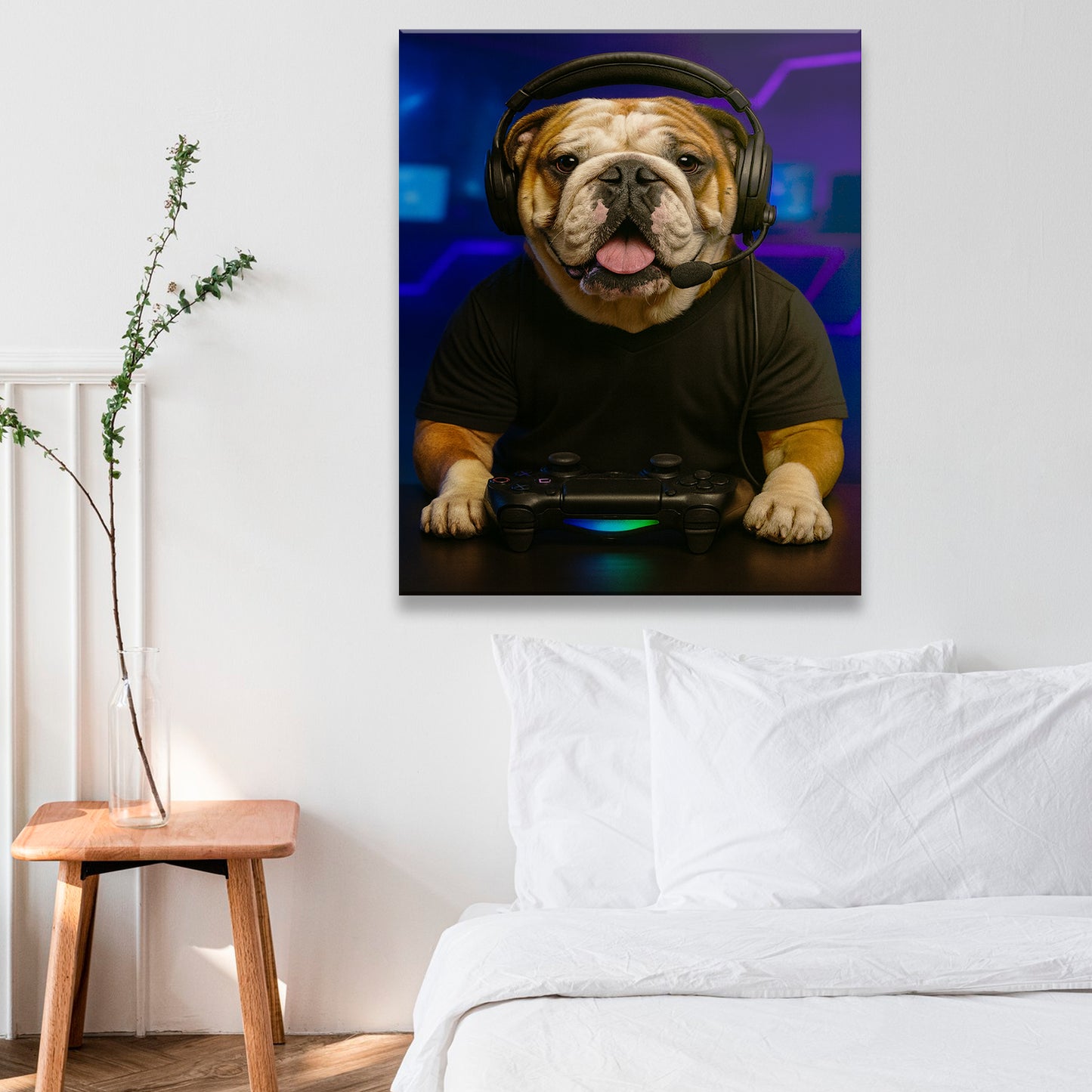 Custom Photo Gamer Dog Canvas Gift For Dog Lovers