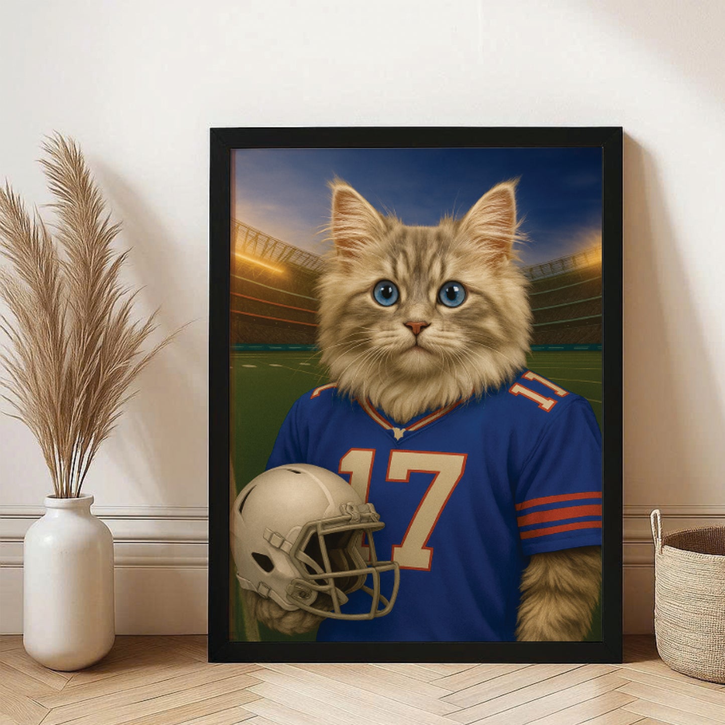 Custom Cat Photo Football Style Canvas Framed Wall Art _ Gift For Cat Lovers