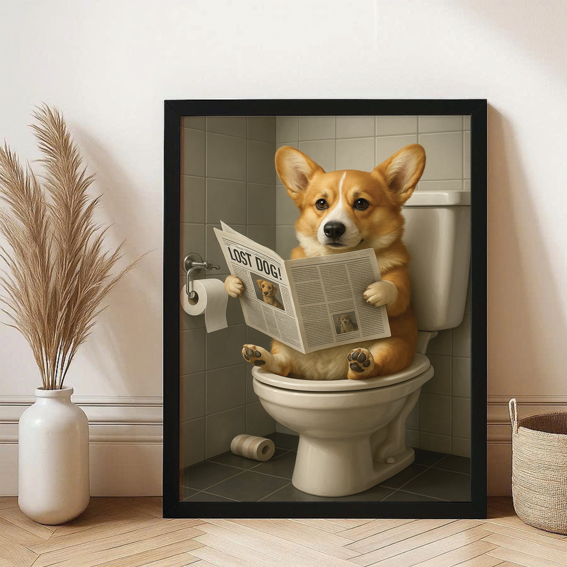 Custom Photo Bathroom Dog Canvas Framed Wall Art Gift For Dog Lovers