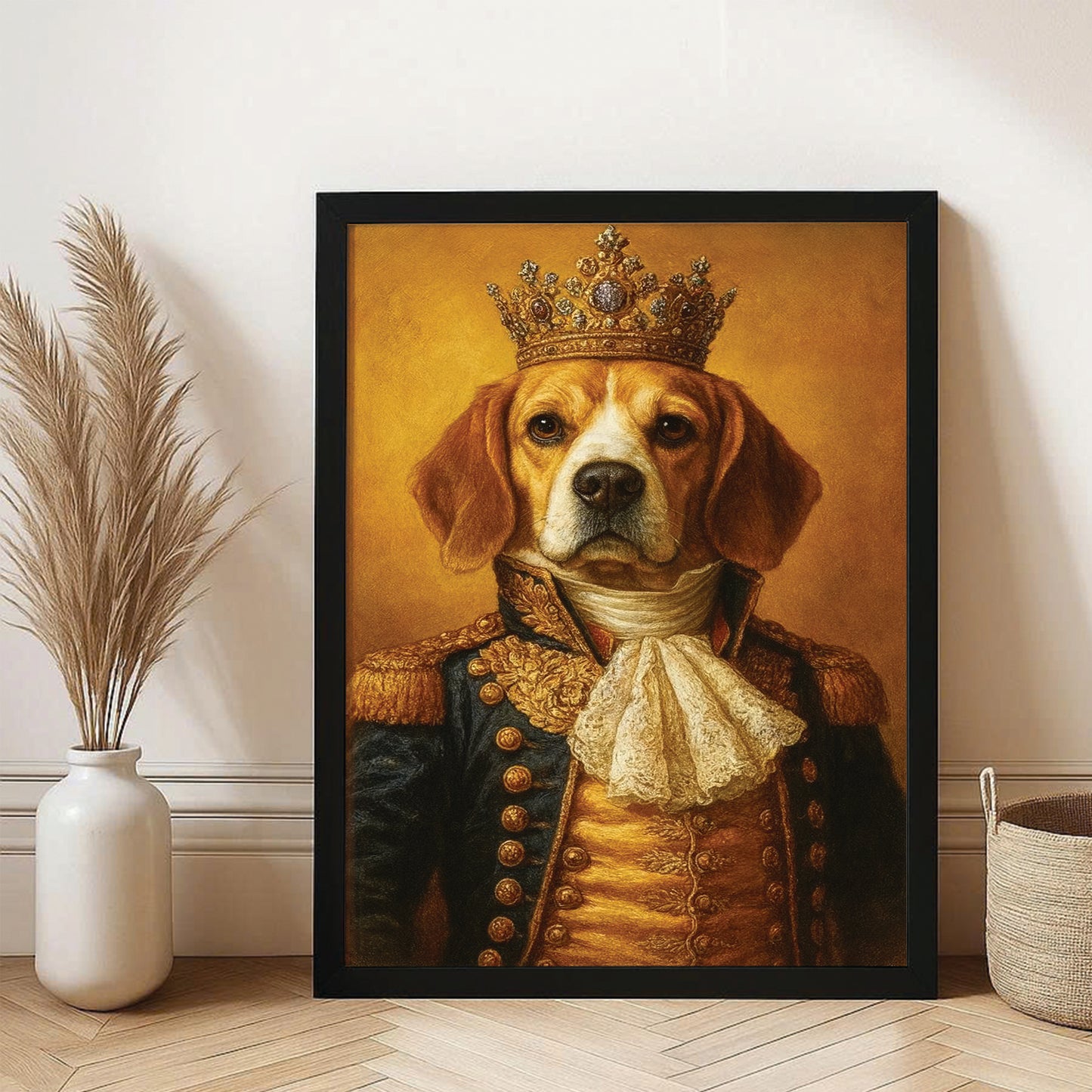 Custom Photo Dog King Royal Canvas Framed Wall Art Gift For Dog Lovers