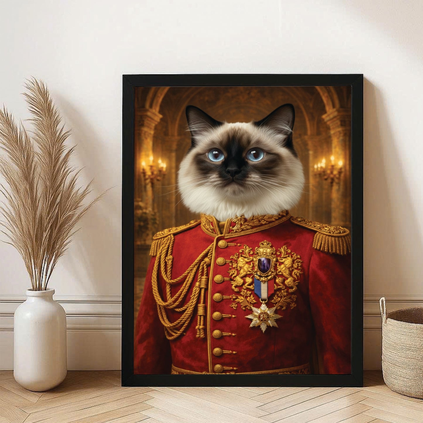 Custom Photo Royal King Cat Style 02 Canvas Framed Wall Art Gift For Cat Lovers