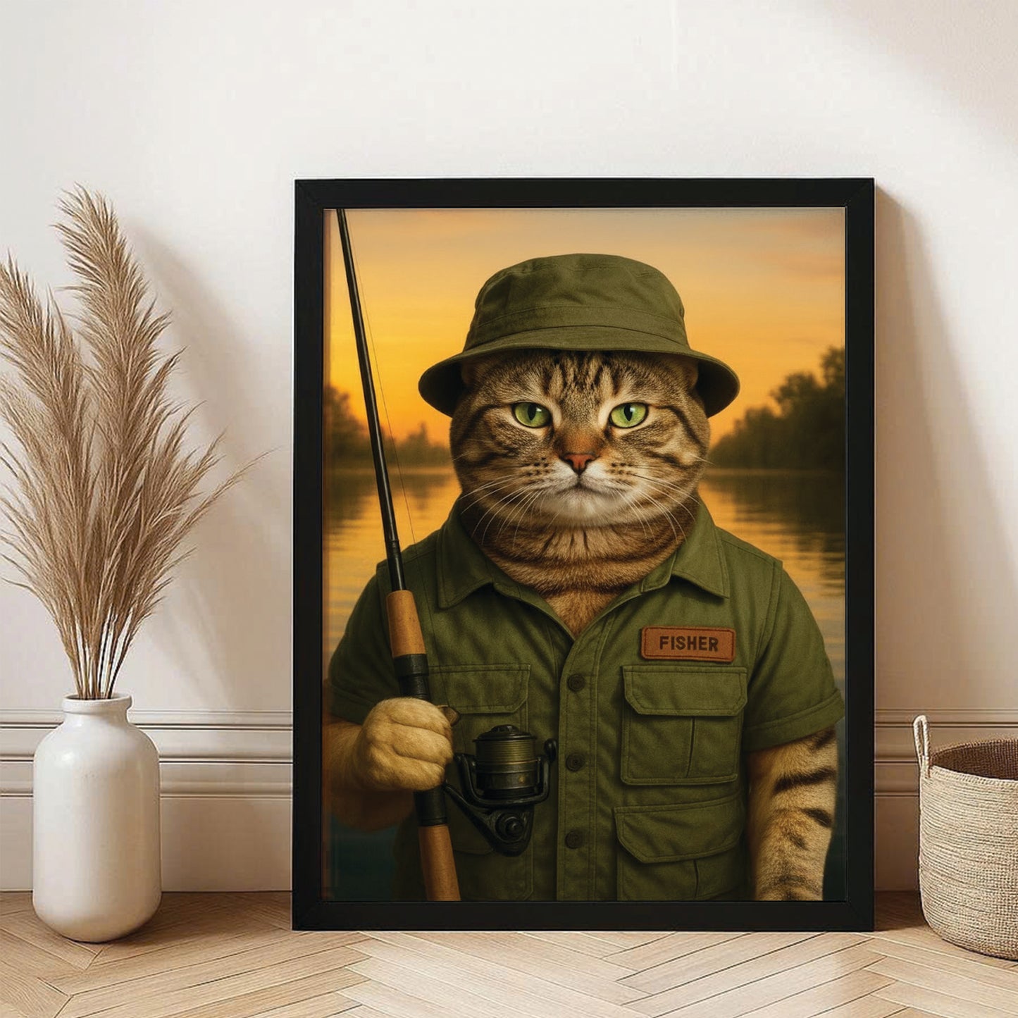 Custom Photo Fisher Cat Canvas Framed Wall Art  Gift For Cat Lovers
