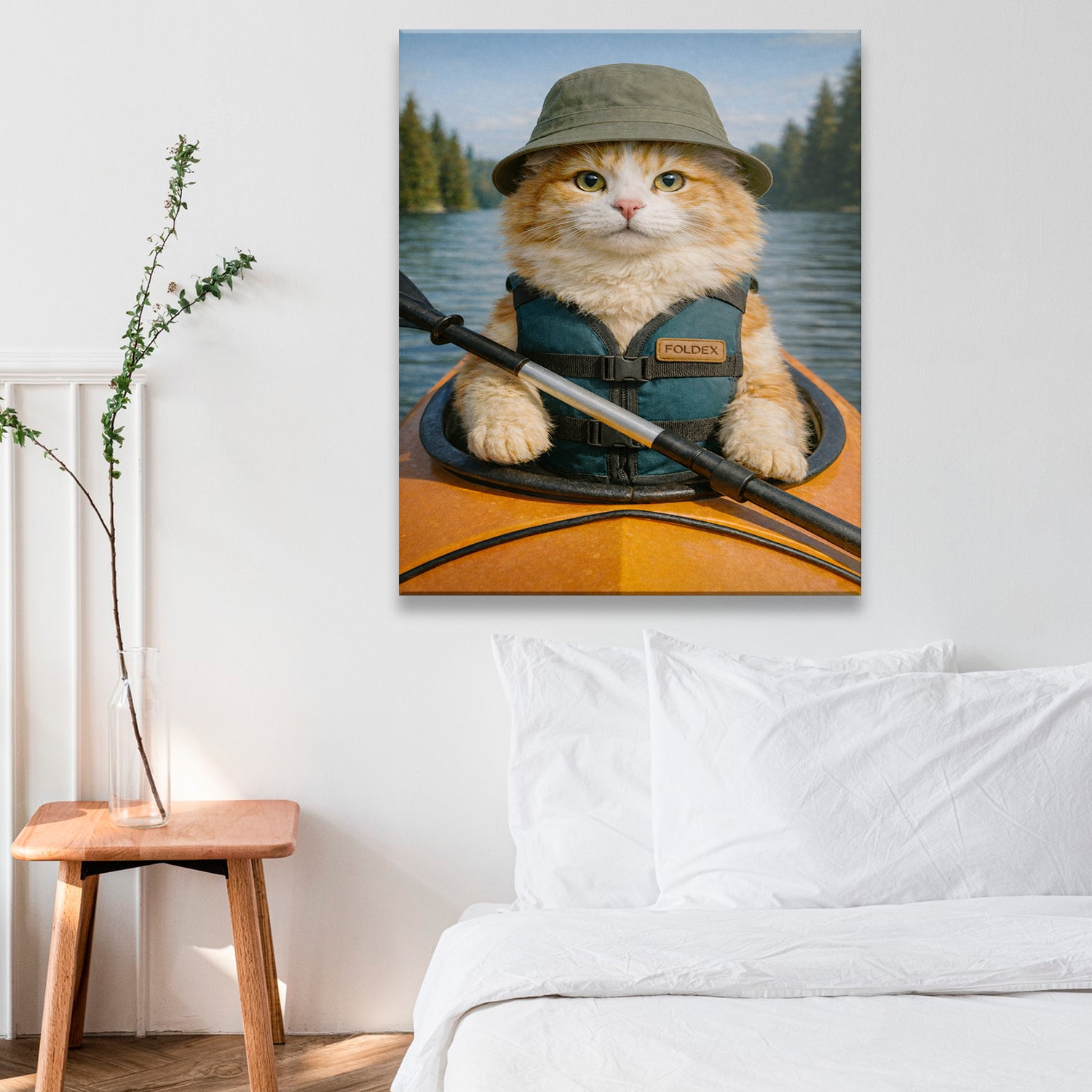 Custom Photo Kayak Cat Canvas Gift For Cat Lovers