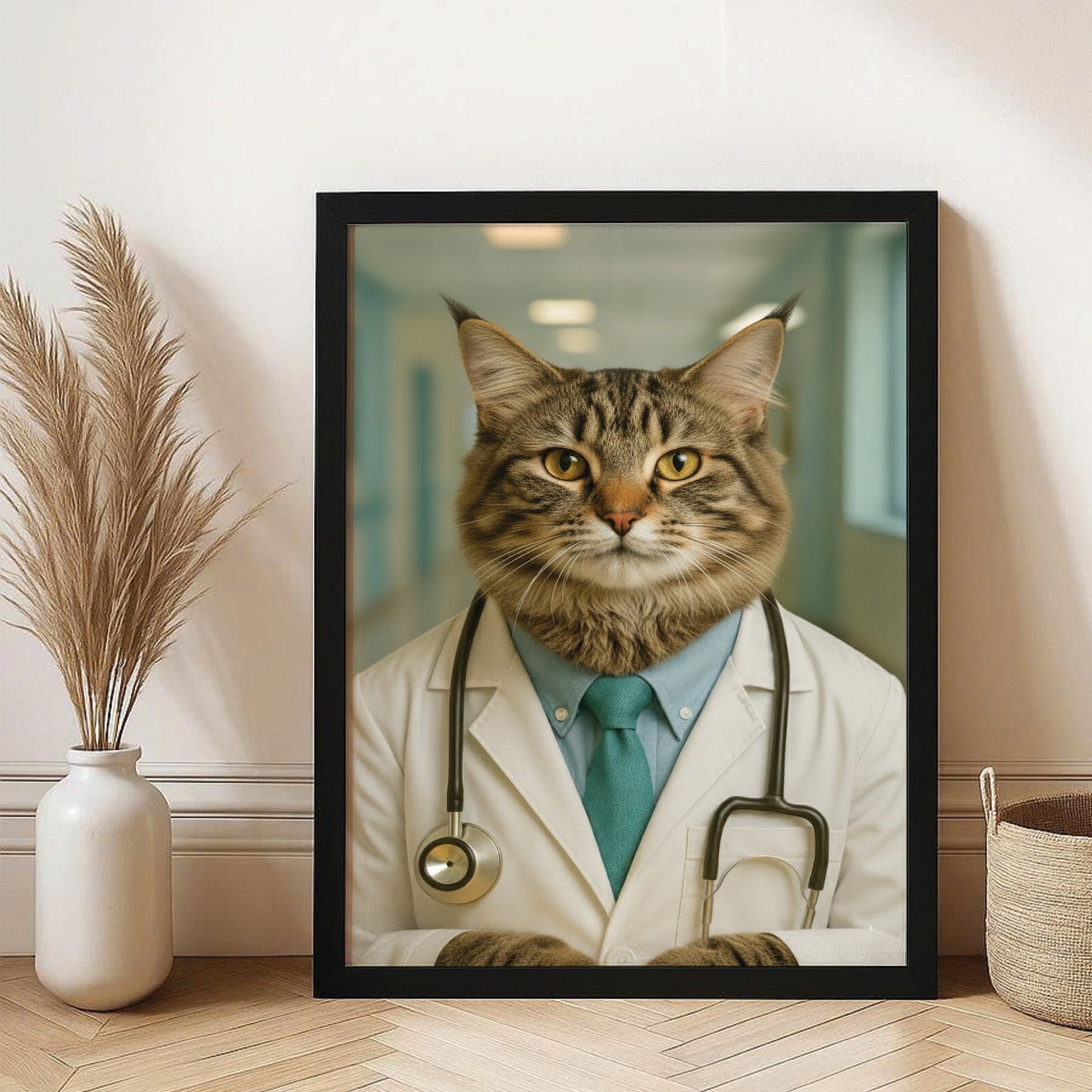 Custom Photo Doctor Cat Canvas Framed Wall Art  Gift For Cat Lovers