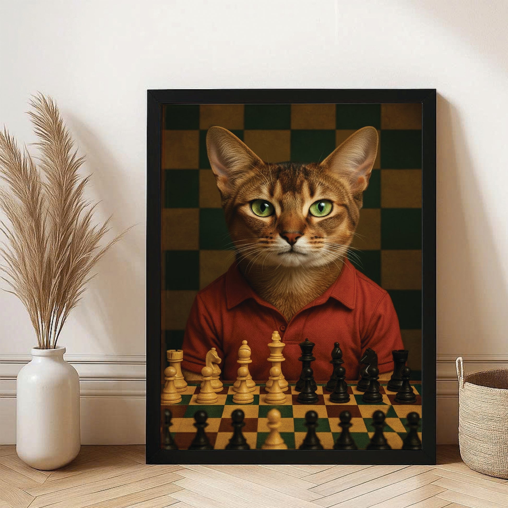 Custom Photo Chess Cat Canvas Framed Wall Art Gift For Cat Lovers