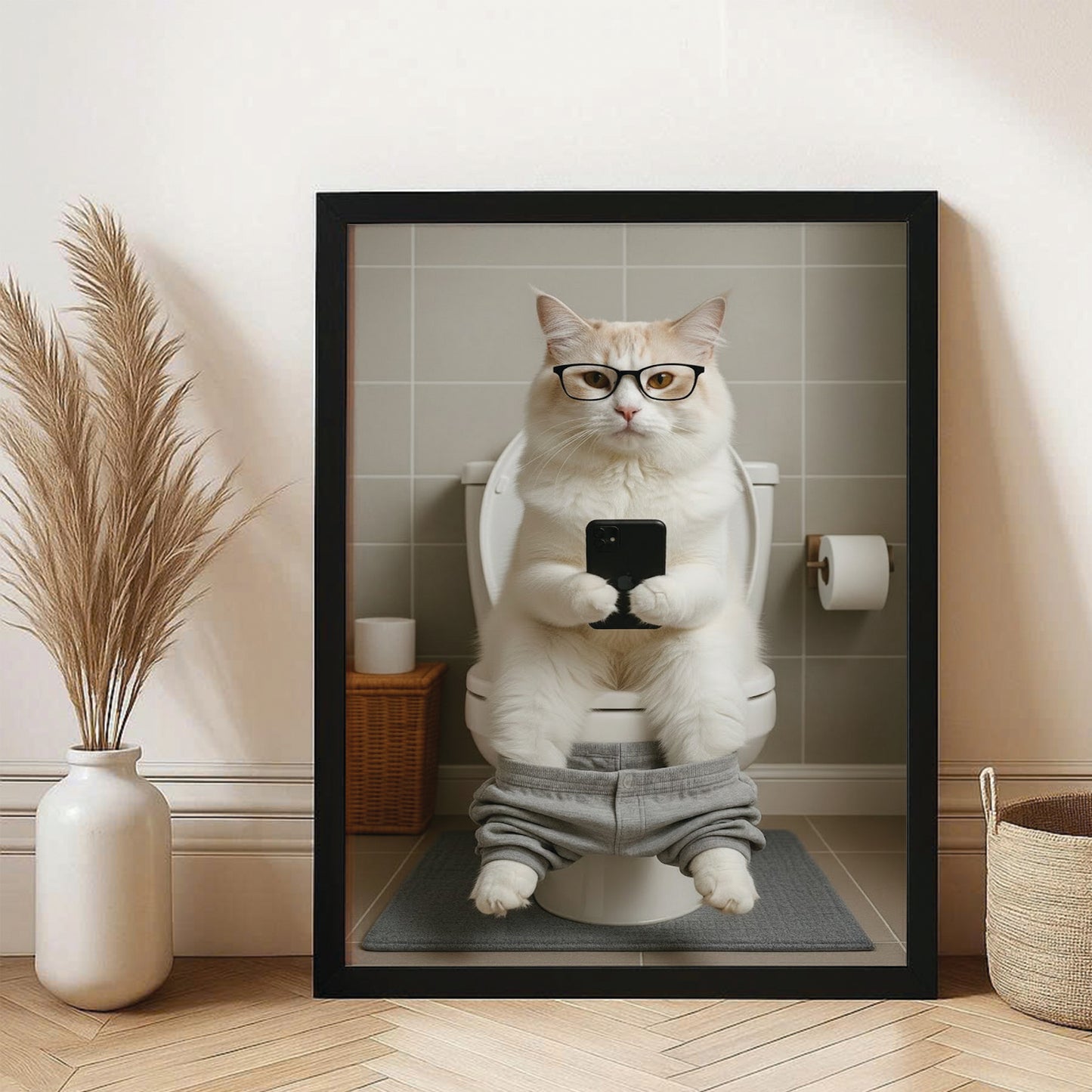 Custom Photo Cat Bathroom Style 15 Canvas Framed Wall Art Gift For Cat Lovers