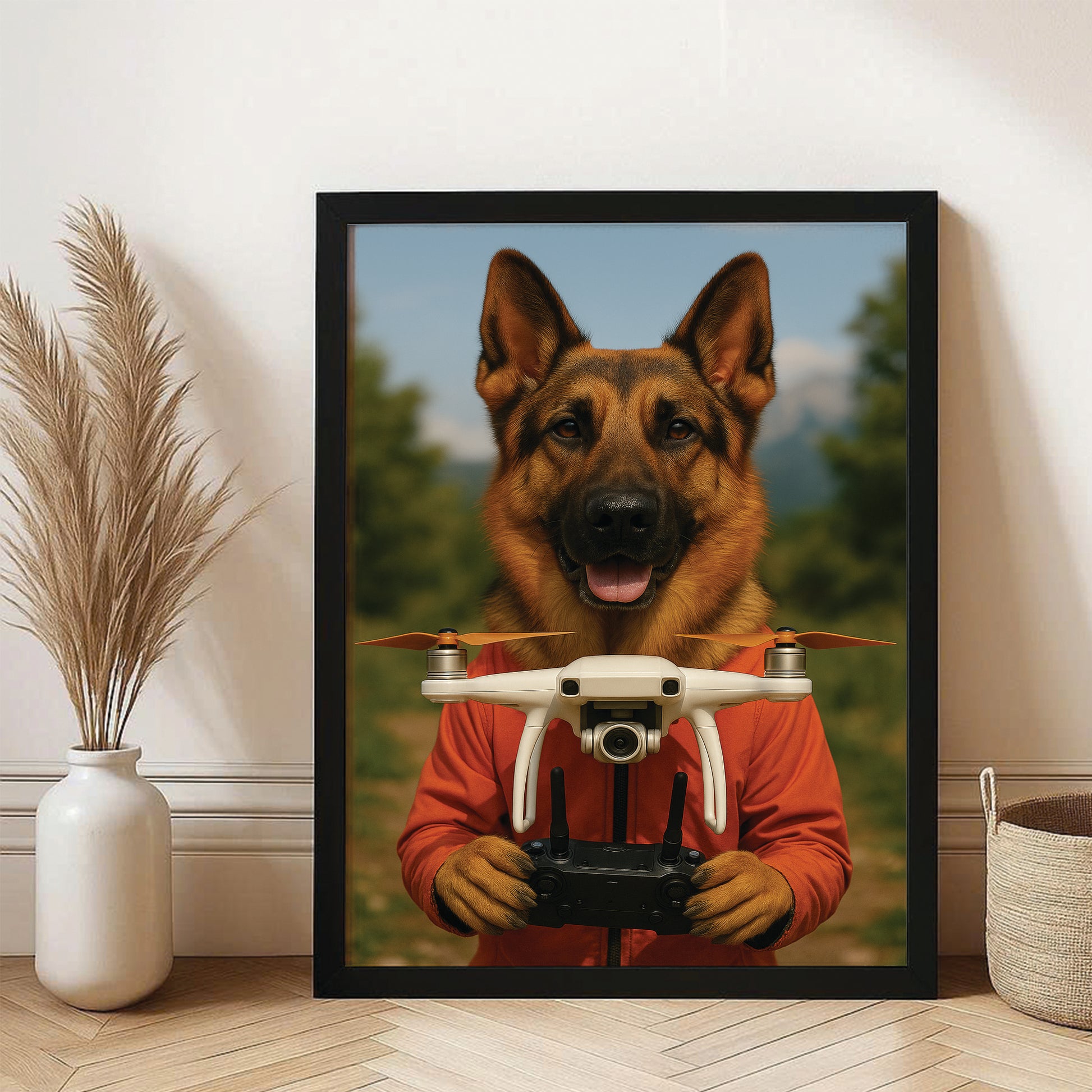 Custom Photo Drone Pilot Dog Canvas Framed Wall Art Gift For Dog Lovers