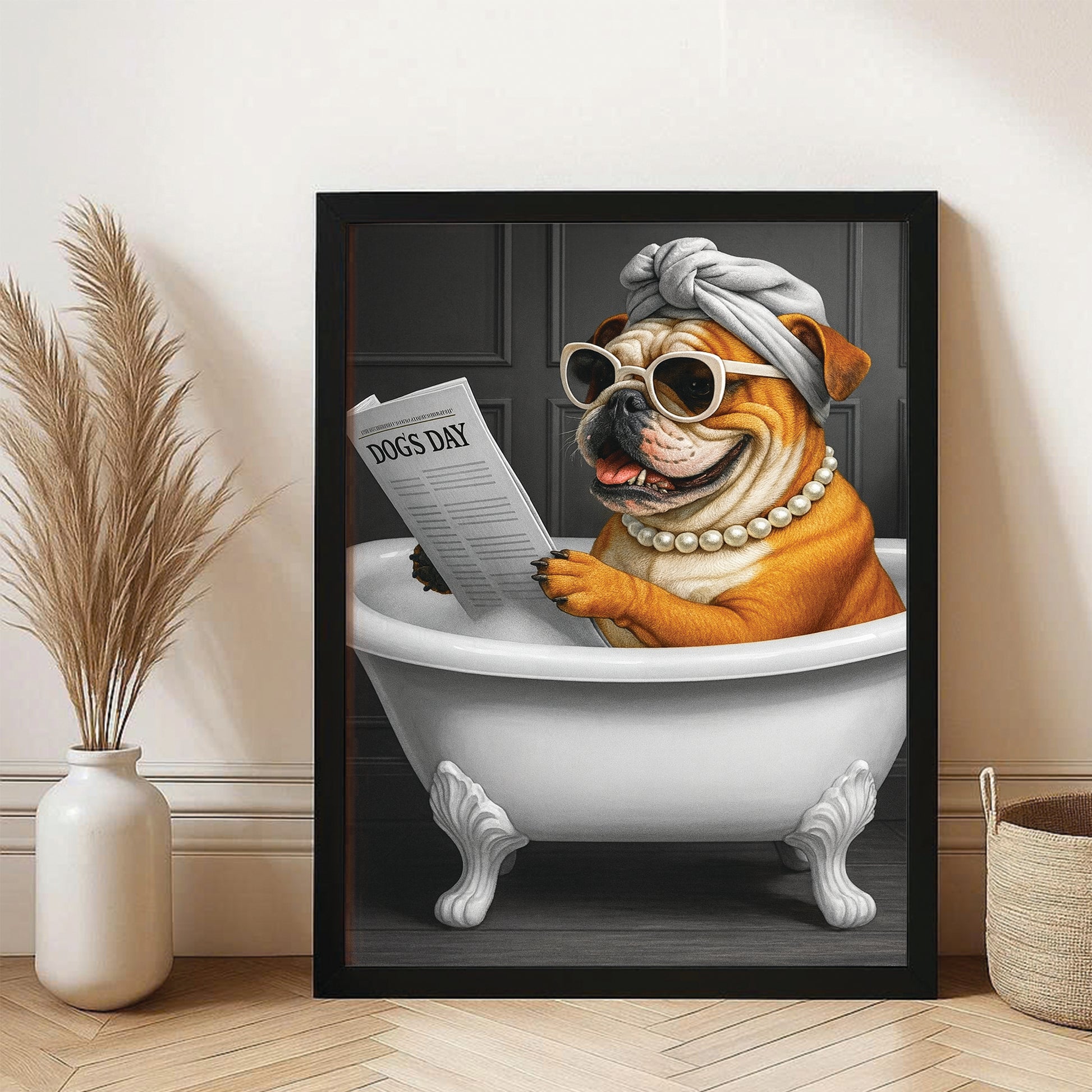 Custom Photo Dog Bathroom Style 9 Canvas Framed Wall Art Gift For Dog Lovers