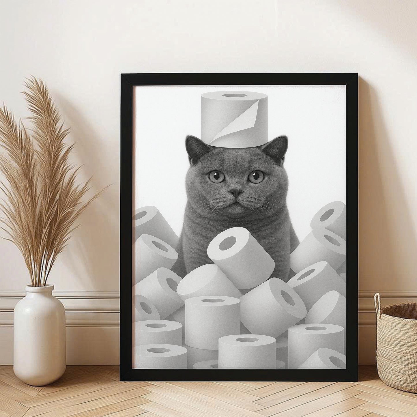 Custom Photo Cat Bathroom Canvas Framed Wall Art