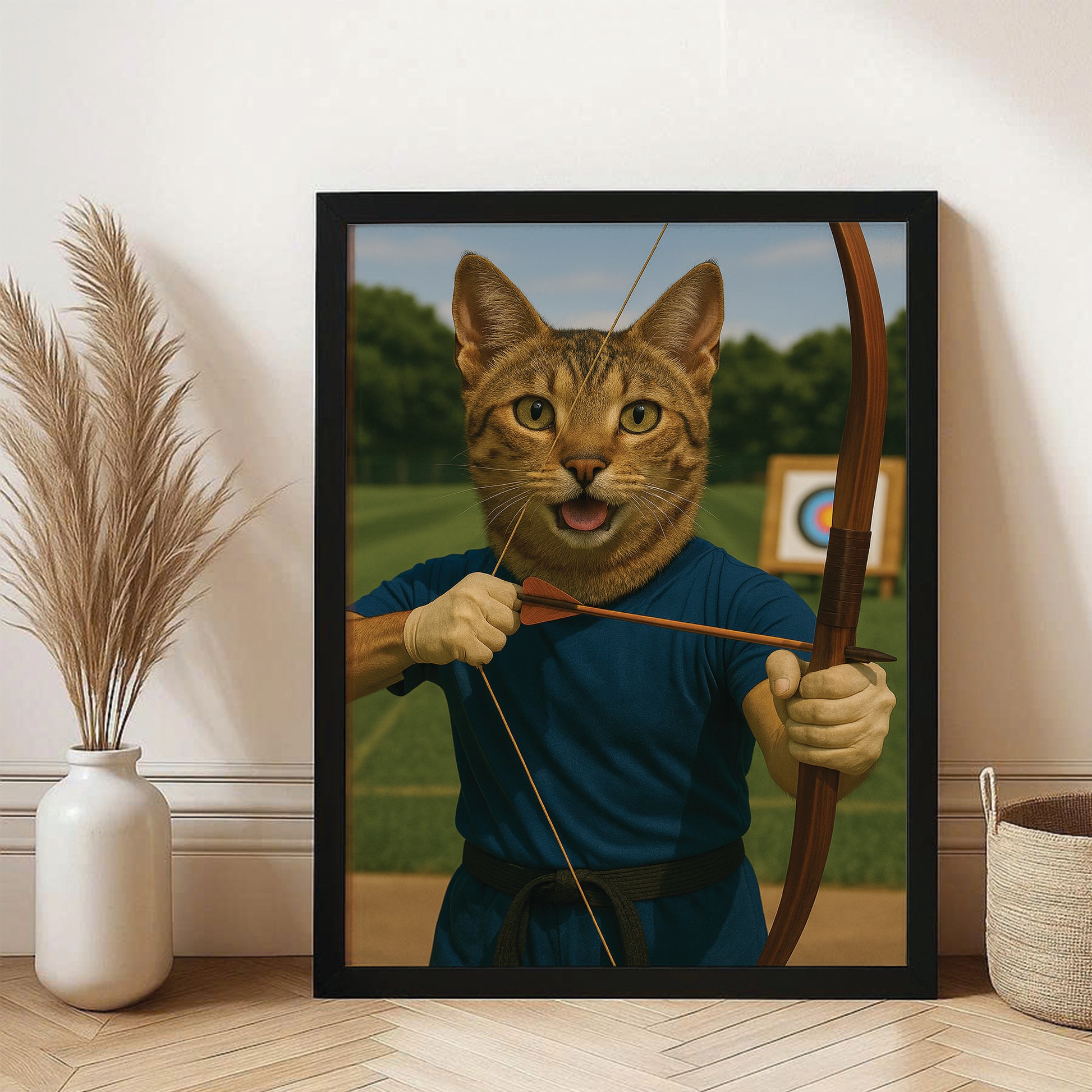 Custom Photo Archery Cat Canvas Framed Wall Art Gift For Cat Lovers