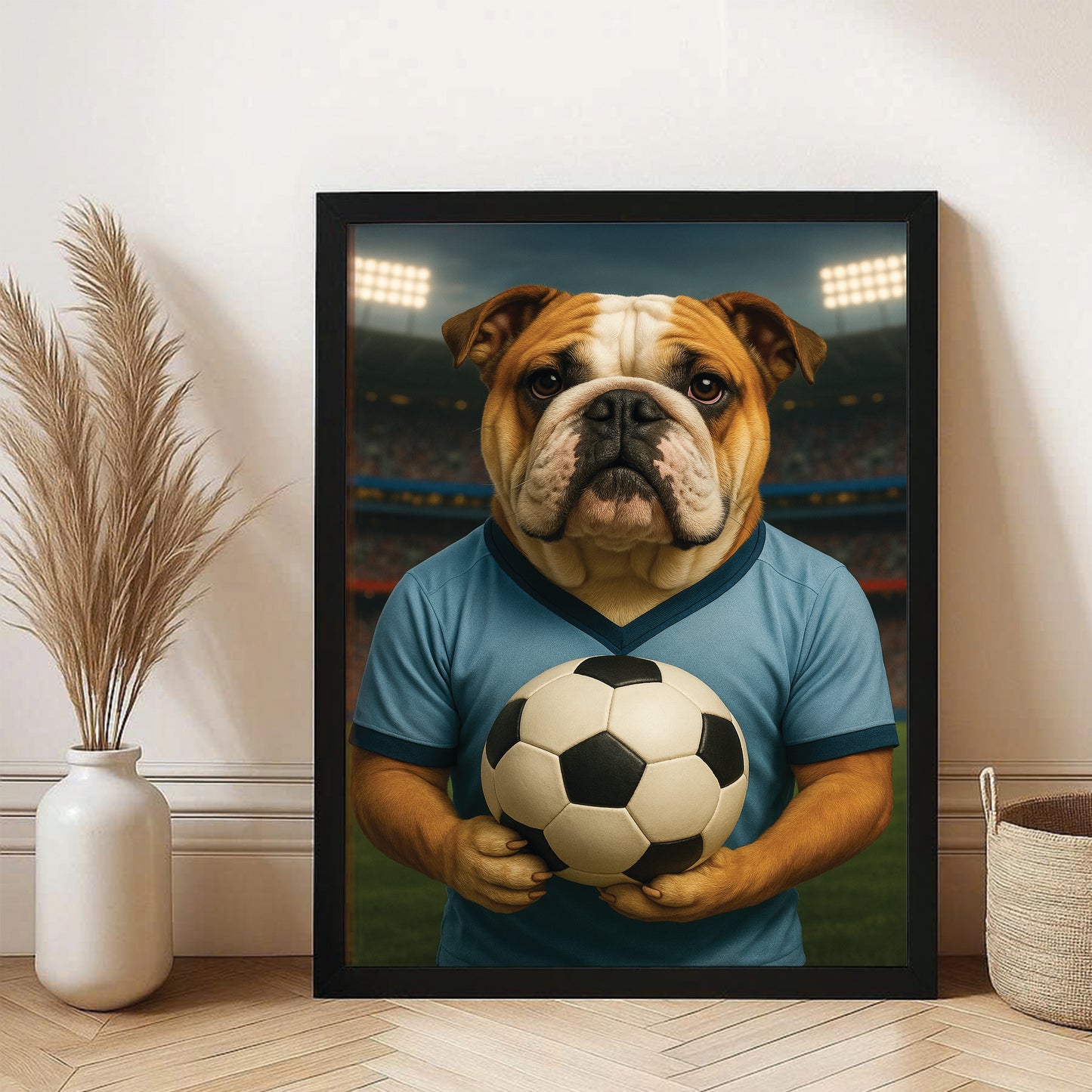 Custom Photo Soccer Dog Canvas Framed Wall Art Gift For Dog Lovers