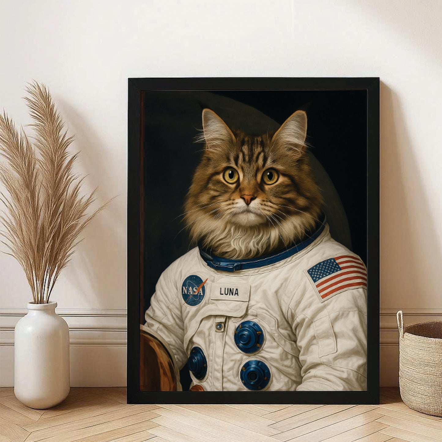 Custom Photo Cat Astronaut Canvas Framed Wall Art _ Gift For Cat Lovers