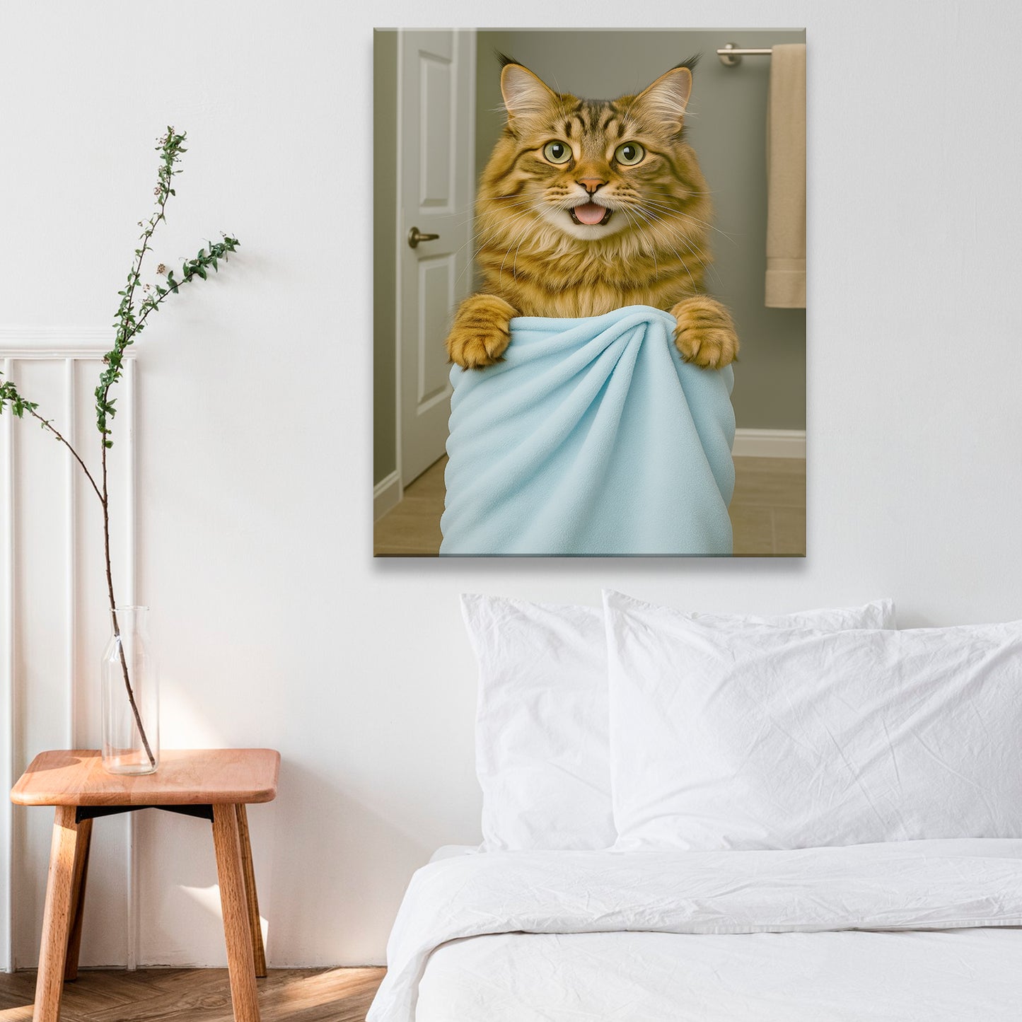 Custom Cat Photo In Bathroom Canvas Cat Lover Gifts