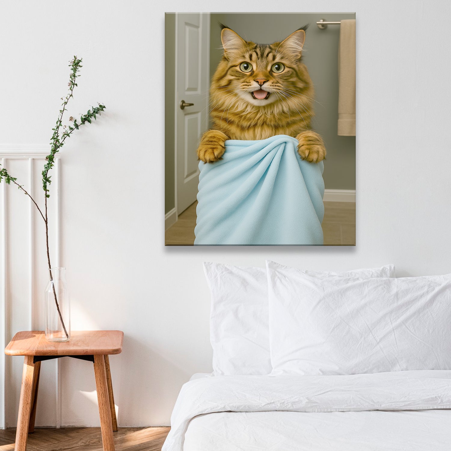 Custom Cat Photo In Bathroom Canvas Cat Lover Gifts