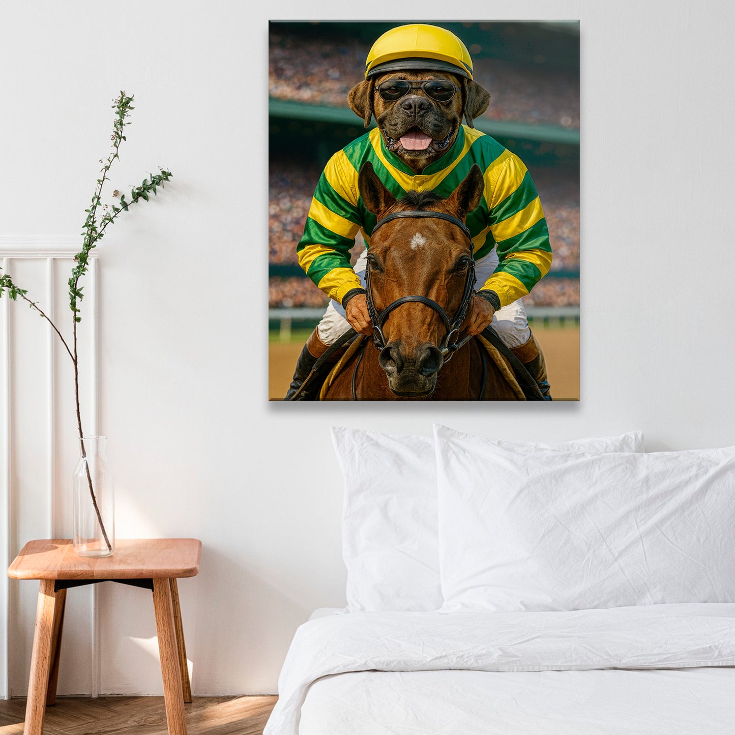 Custom Photo Jockey Horse Racing Dog Canvas Gift For Dog Lovers