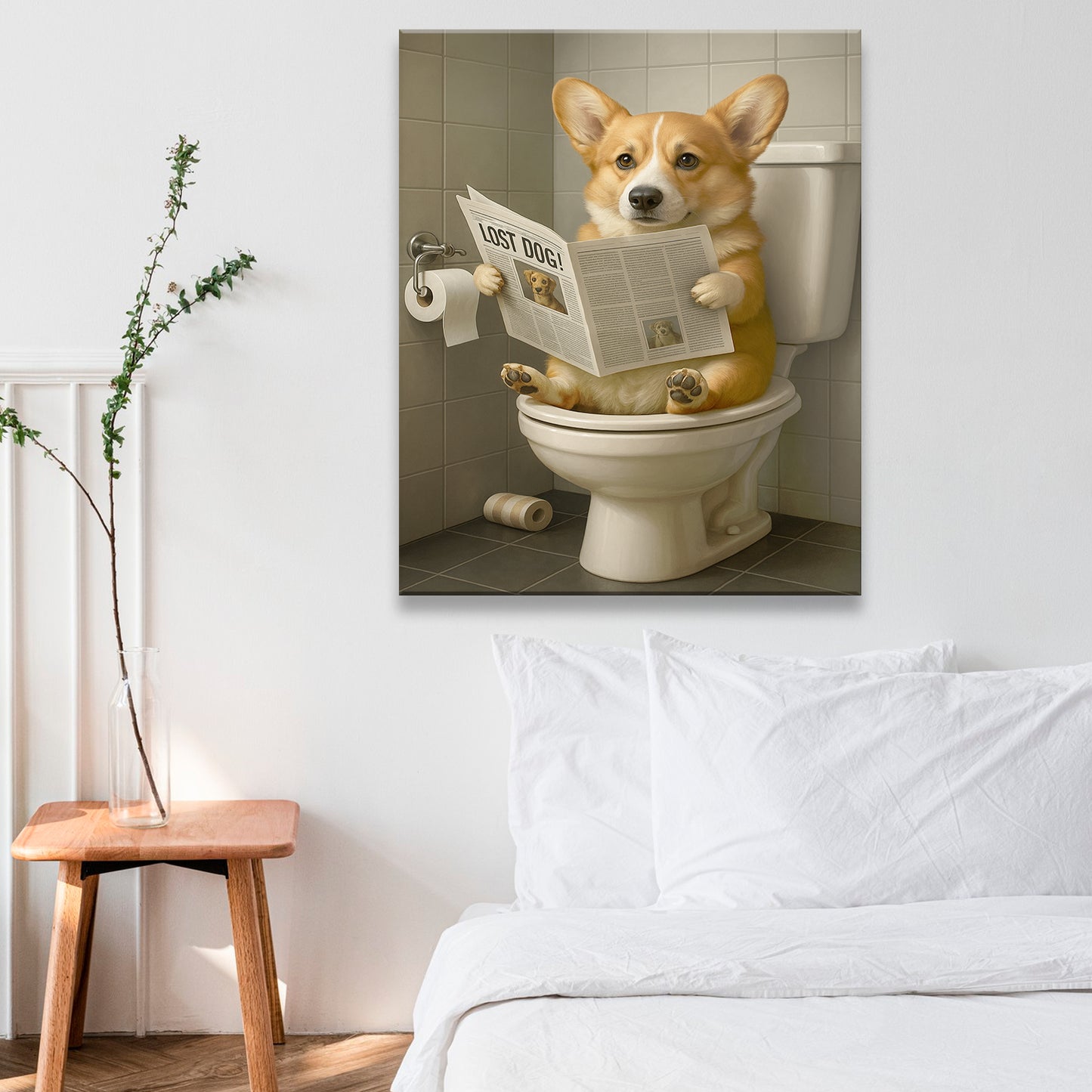 Custom Photo Bathroom Dog Canvas Gift For Dog Lovers