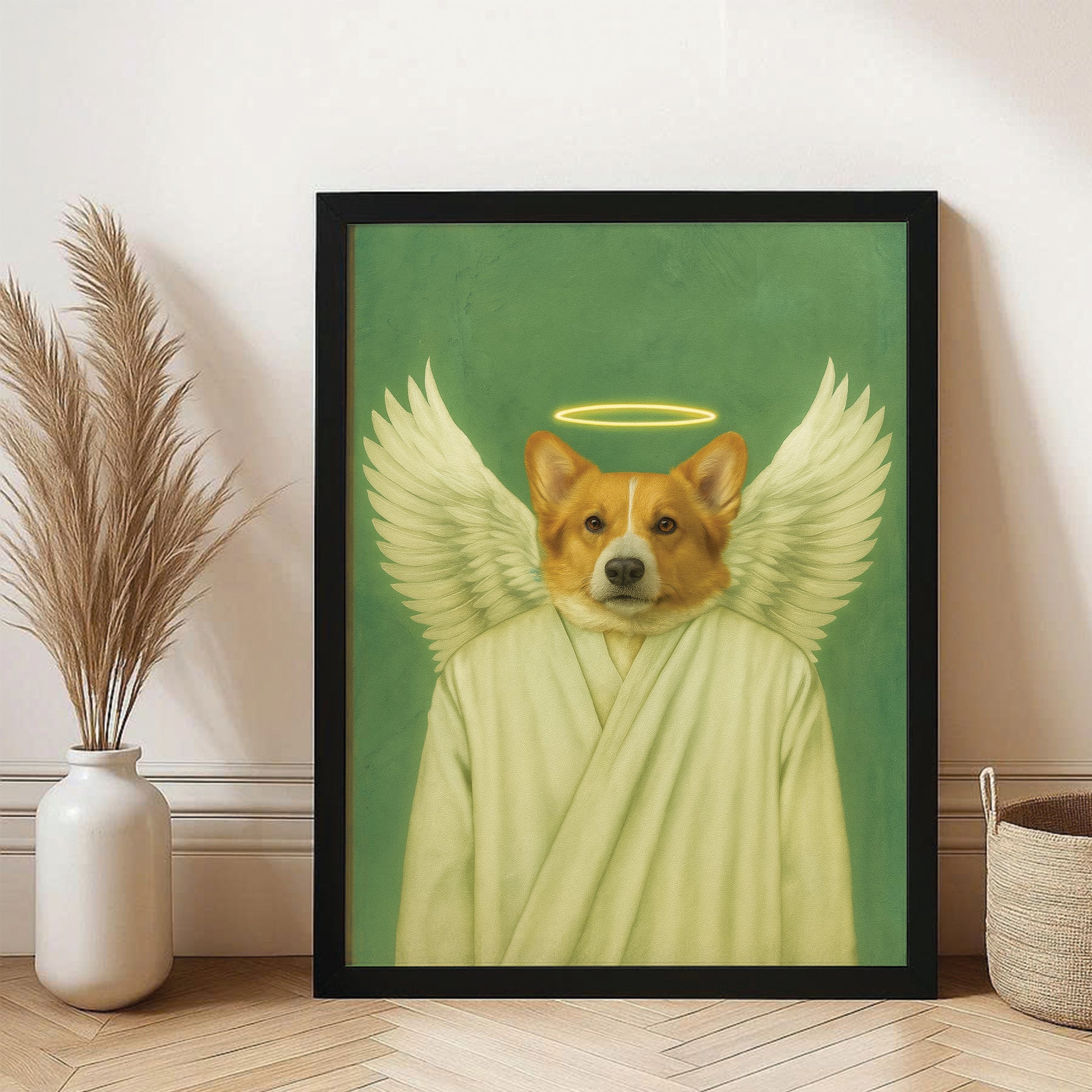 Custom Photo Angel Dog Canvas Framed Wall Art Memorial Gift For Dog