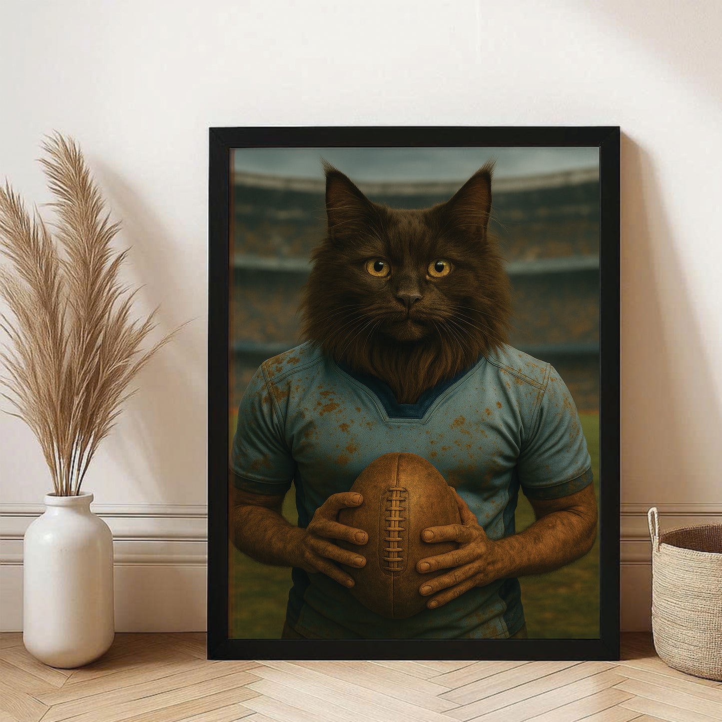 Custom Photo Rugby Cat Canvas Framed Wall Art Gift For Cat Lovers