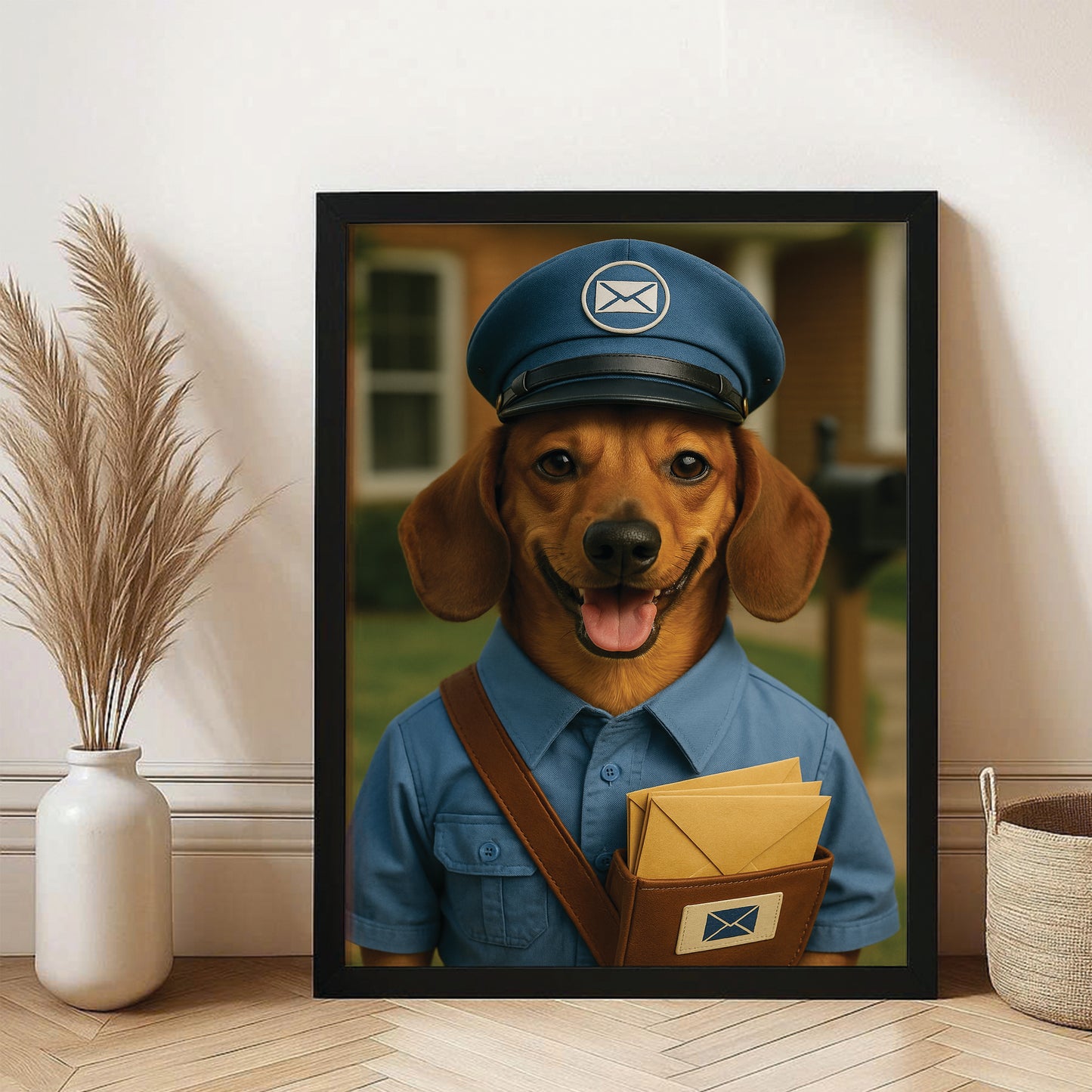 Custom Photo Mail Carrier Dog Canvas Framed Wall Art Gift For Dog Lovers