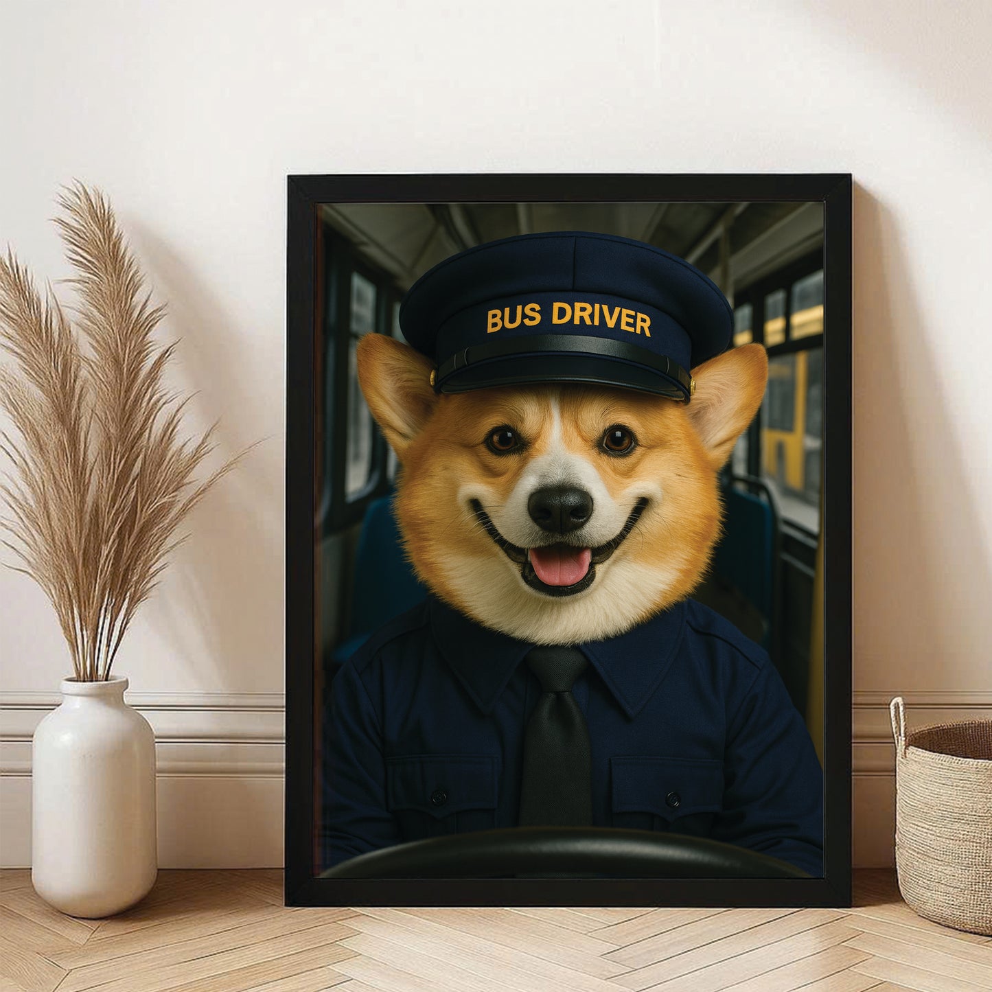 Custom Photo Bus Driver Dog Canvas Framed Wall Art Gift For Dog Lovers
