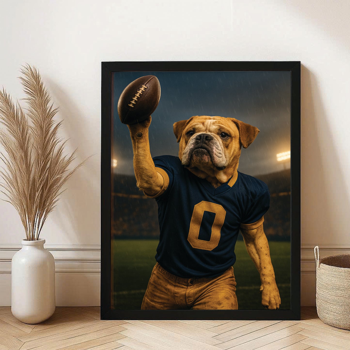 Custom Photo Football Player Canvas Framed Wall Art Gift For Dog Lovers