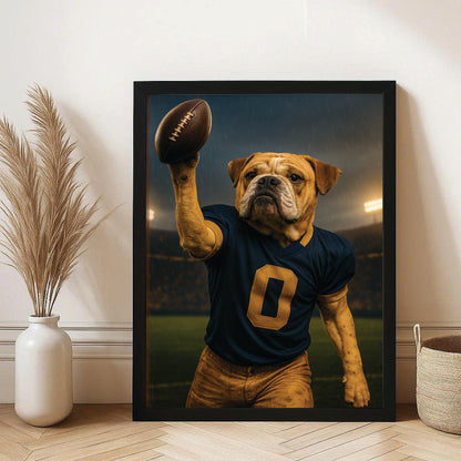 Custom Photo Football Player Canvas Framed Wall Art Gift For Dog Lovers