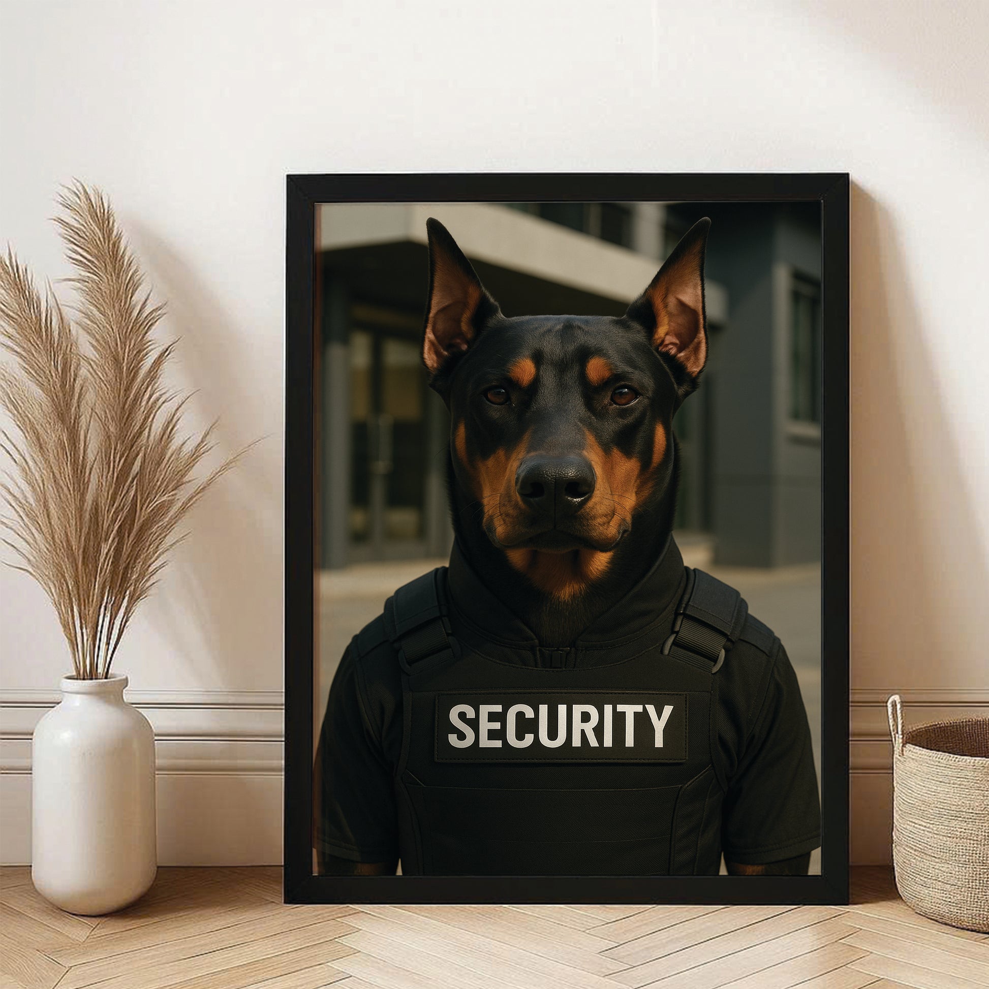 Custom Photo Security Guard Dog Canvas Framed Wall Art Gift For Dog Lovers