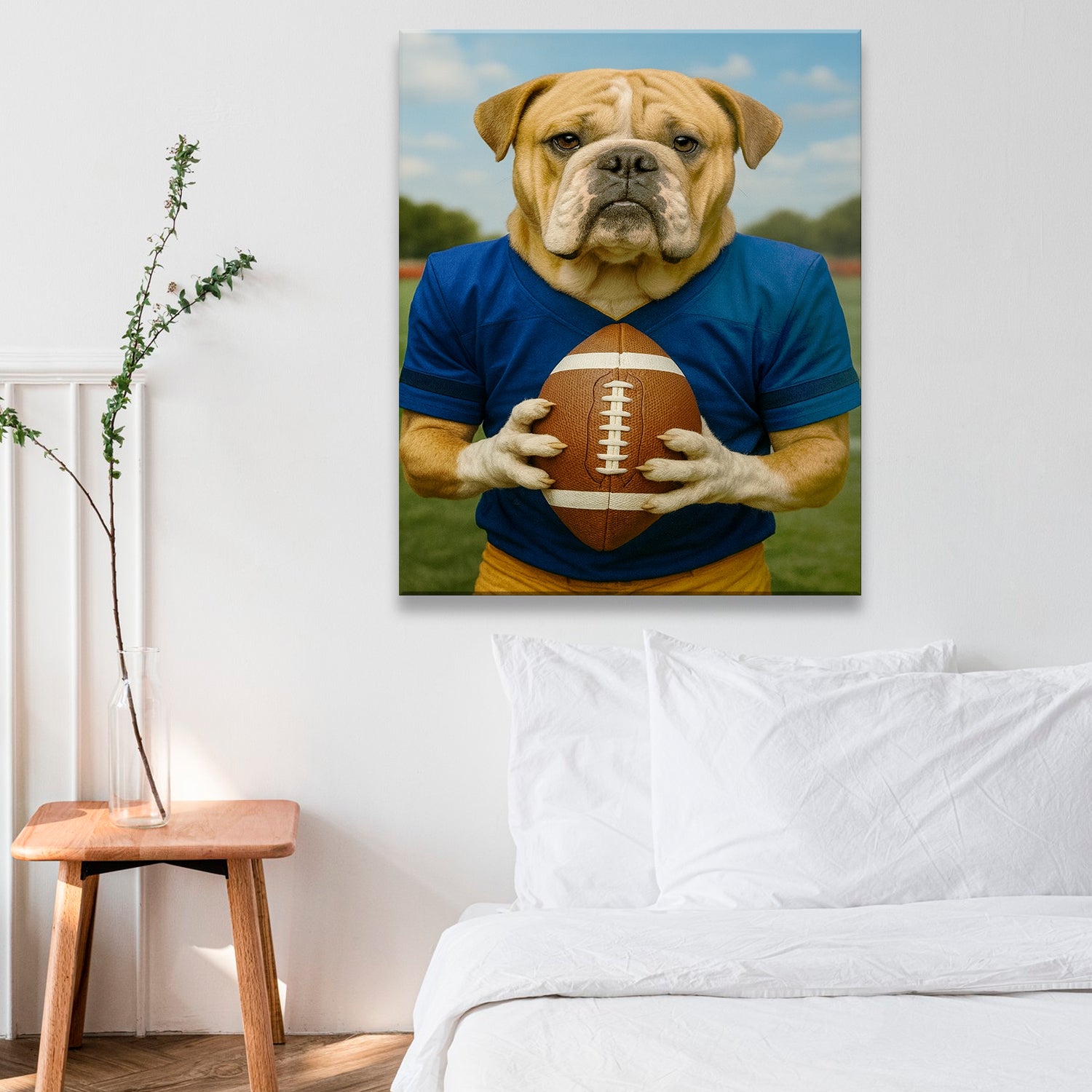 Custom Photo Football Player Dog Canvas Gift For Dog Lovers
