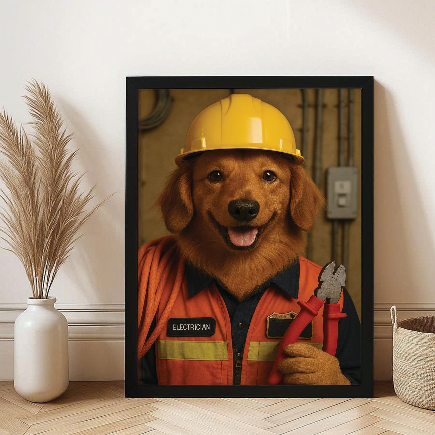 Custom Photo Electrician Dog Canvas Framed Wall Art Gift For Dog Lovers
