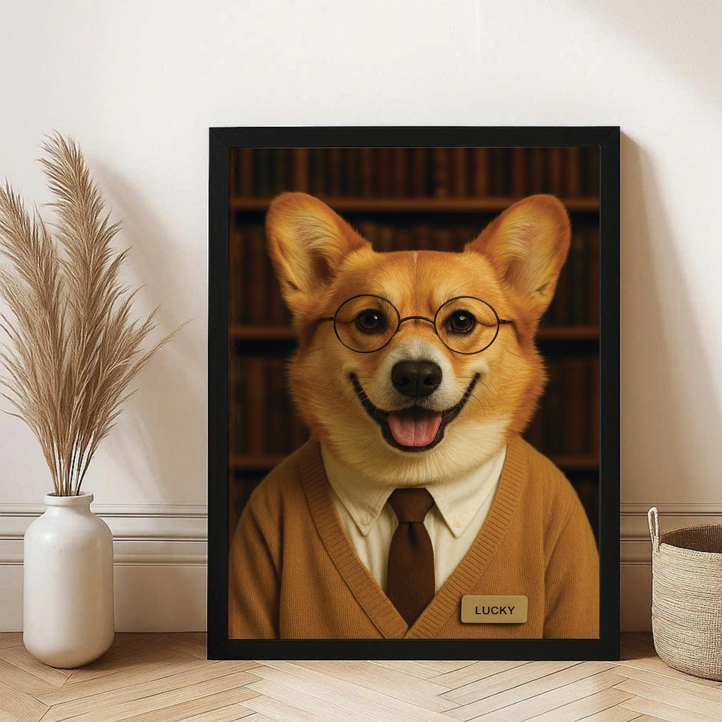 Custom Photo Librarian Book Lover Dog Canvas Framed Wall Art Gift For Dog Lovers