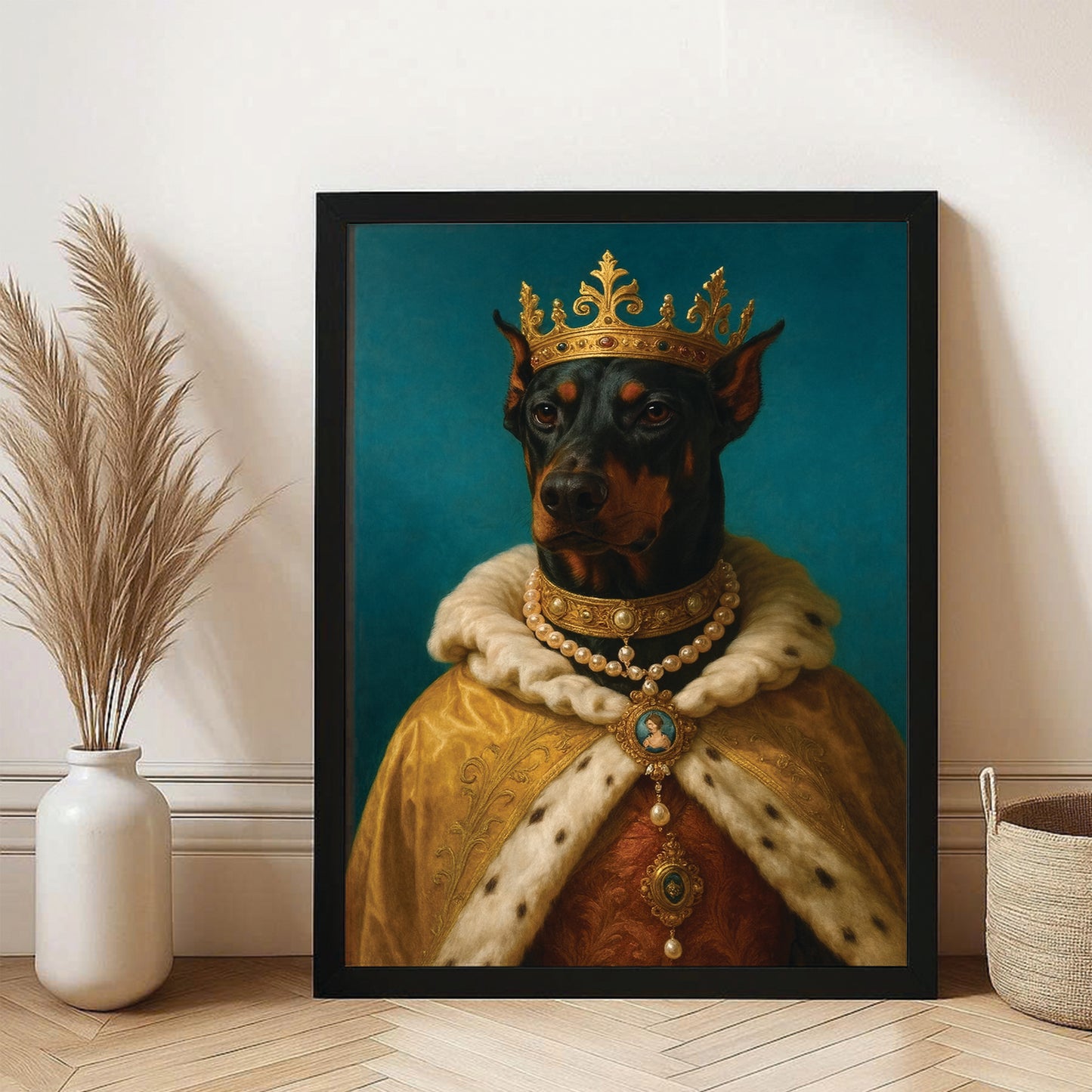 Custom Photo King Royal Dog Canvas Framed Wall Art Gift For Dog Lovers