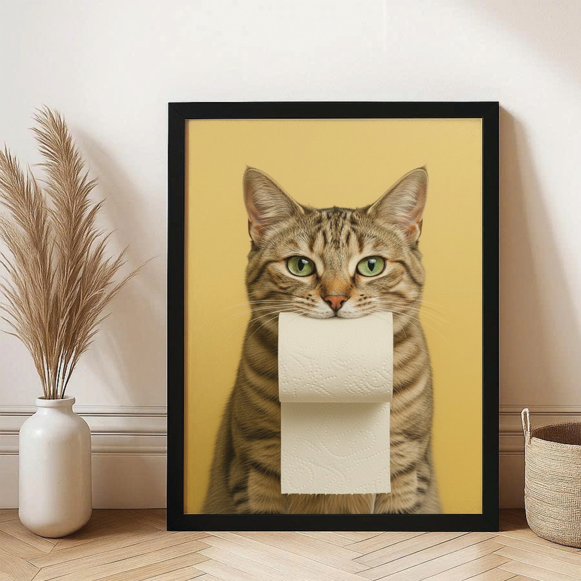 Custom Photo Cat Bathroom Style 23 Canvas Framed Wall Art Gift For Cat Lovers