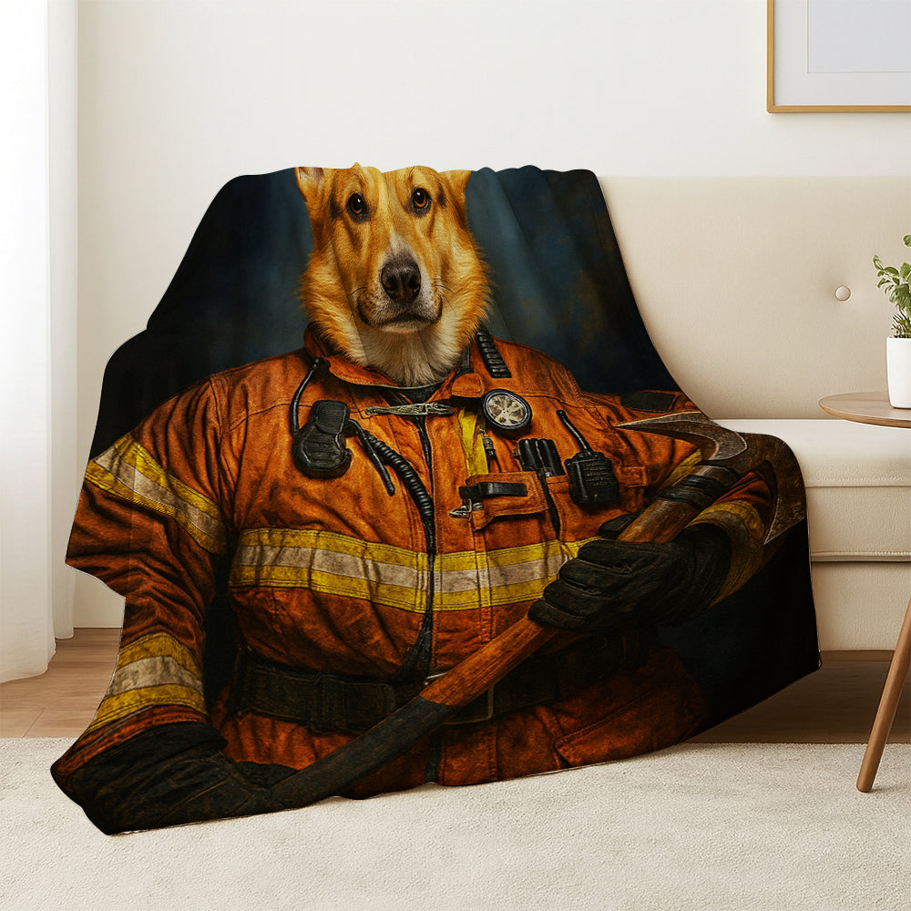Custom Dog Photo Firefighter Blanket For Dog Lover