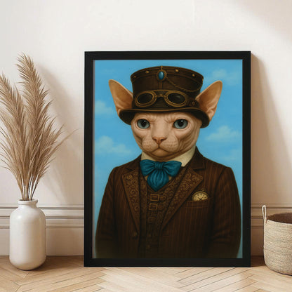 Custom Photo Pilot Cat Canvas Framed Wall Art Gift For Cat Lovers
