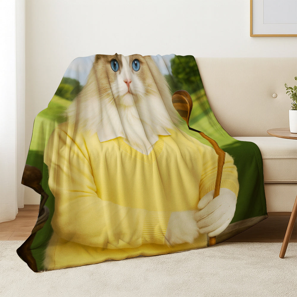 Custom Photo Golfer Cat Blanket Gift For Cat Lovers