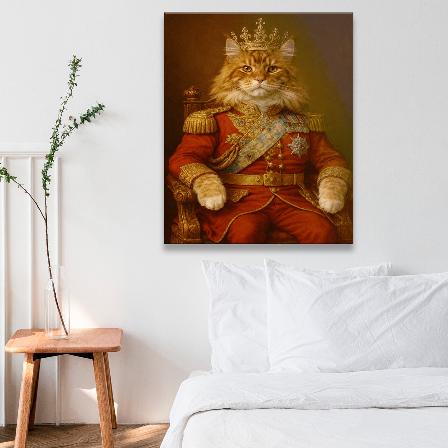 Custom Photo King Cat With Crown Royal Canvas Gift For Cat Lovers