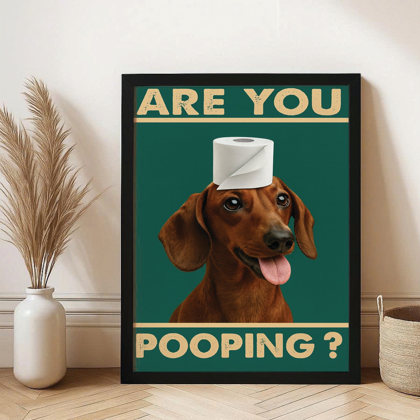 Custom Photo Funny Dog In Bathroom Canvas Framed Wall Art