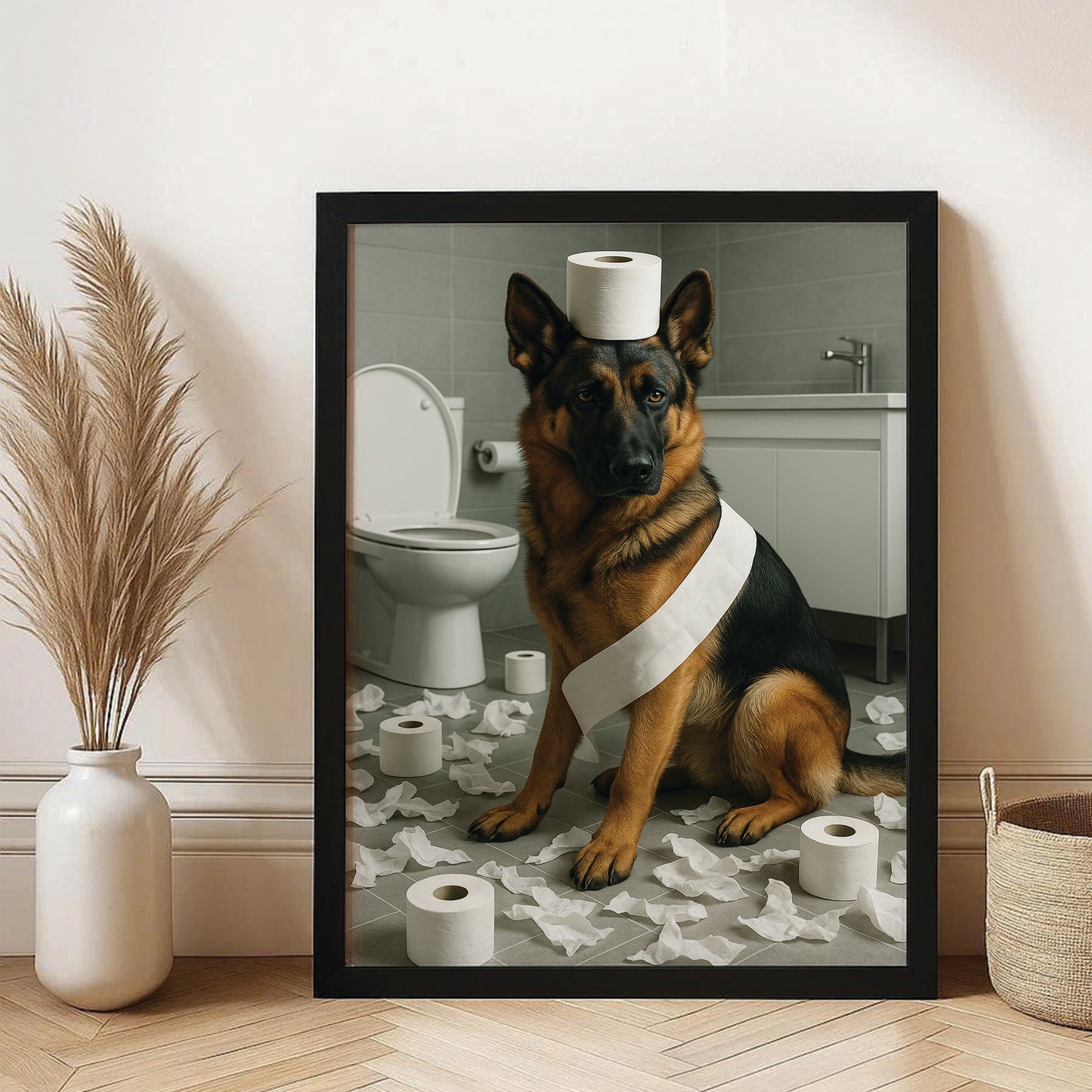 Custom Photo Dog Bathroom Style 19 Canvas Framed Wall Art Gift For Dog Lovers
